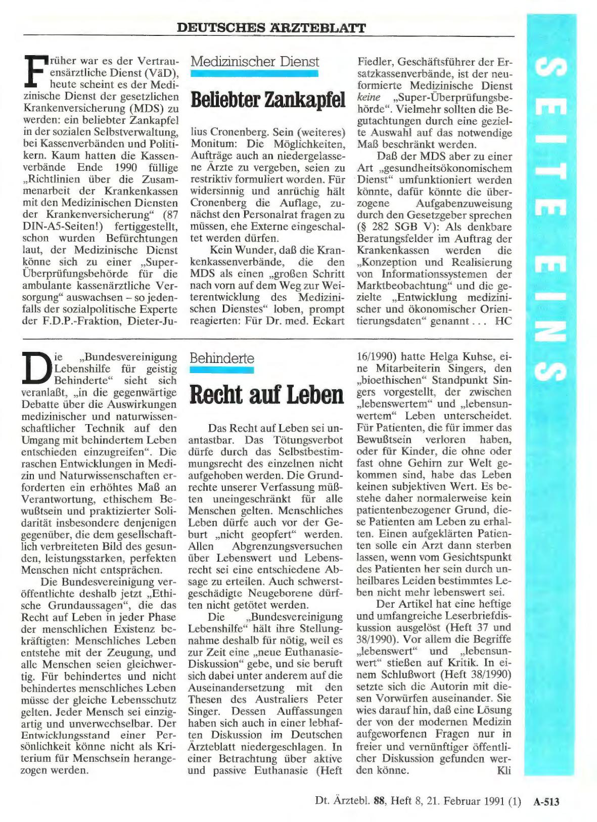Vorschauseite 1: Behinderte: Recht auf Leben