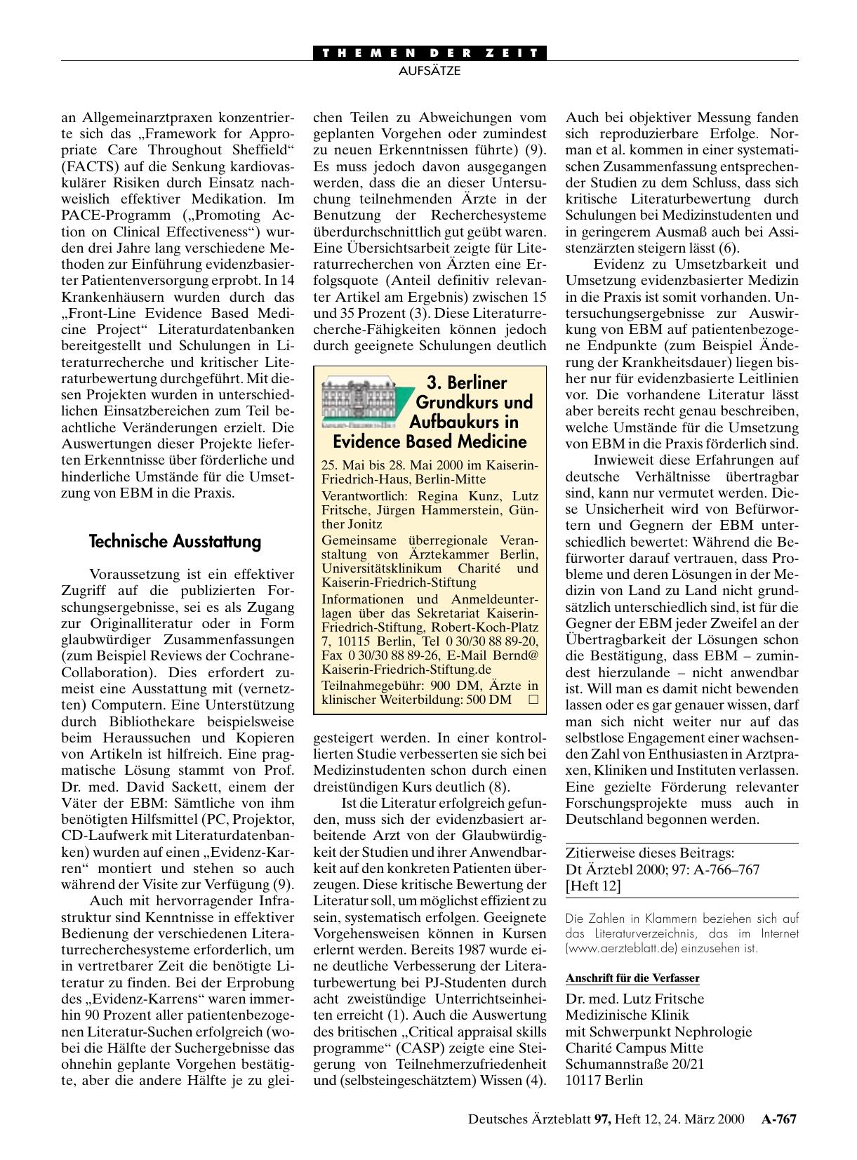 Vorschauseite 1: 3. Berliner Grundkurs und Aufbaukurs in Evidence Based Medicine