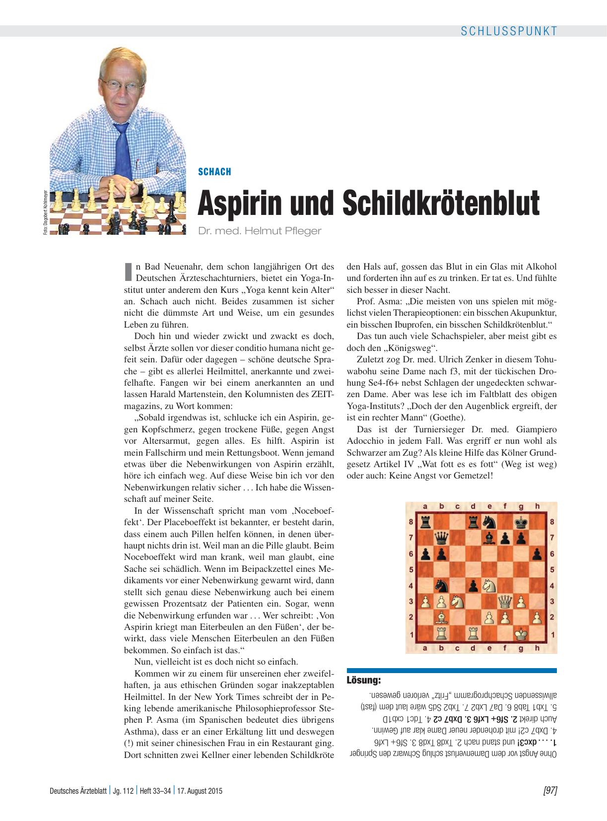 Vorschauseite 1: Schach: Aspirin und Schildkrötenblut