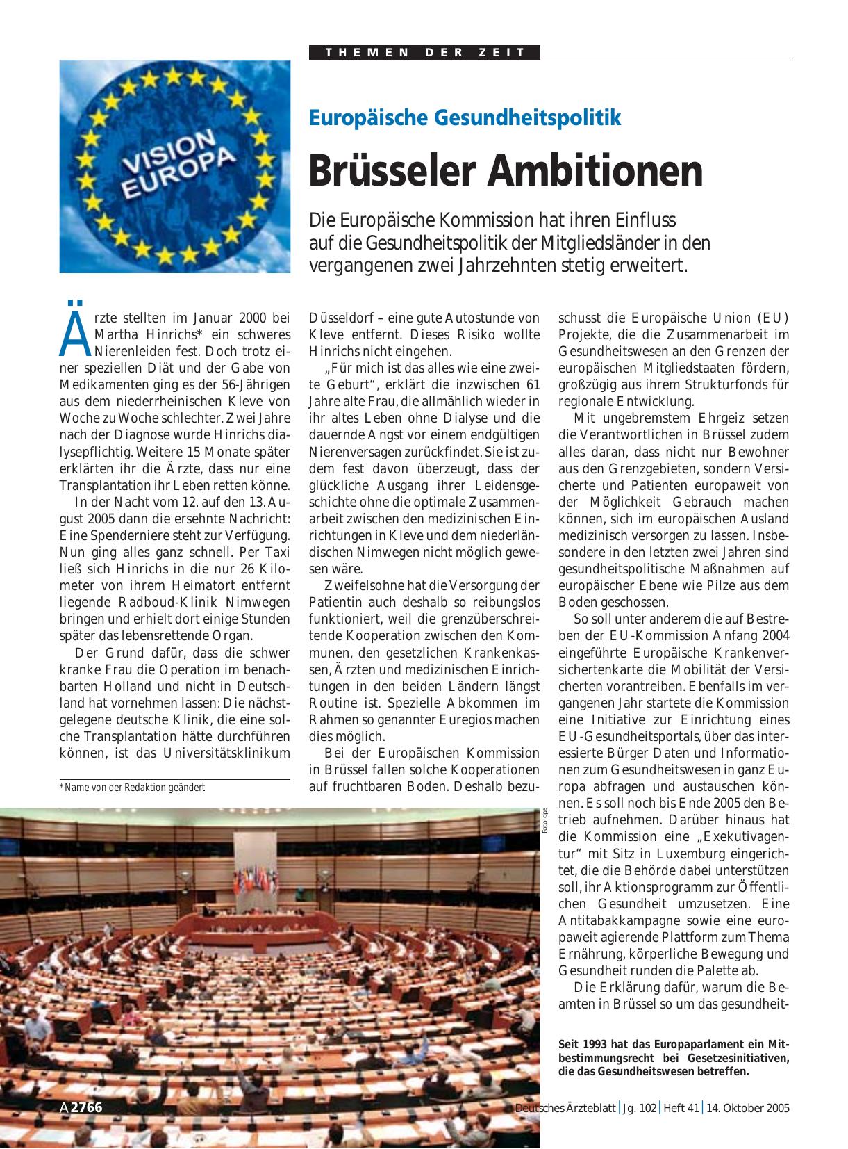 Vorschauseite 1: Europäische Gesundheitspolitik: Brüsseler Ambitionen