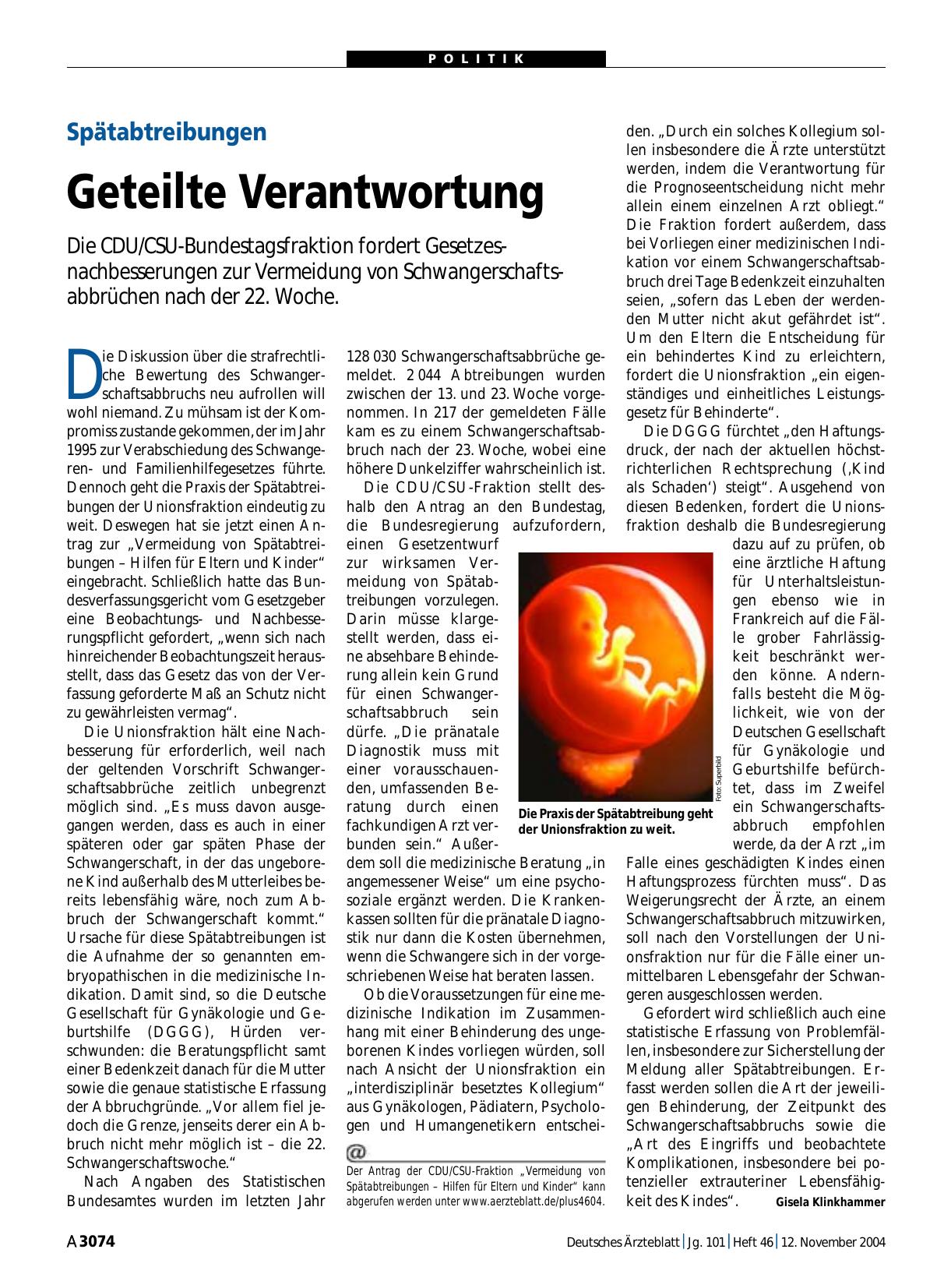 Vorschauseite 1: Spätabtreibungen: Geteilte Verantwortung