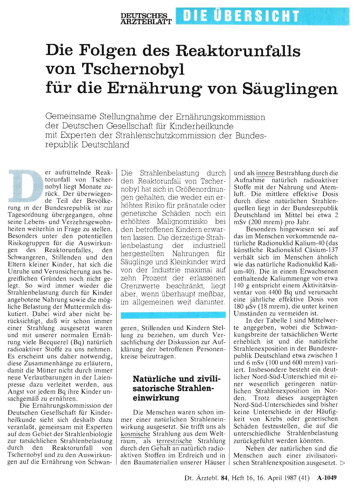 Vorschauseite 1: Die Folgen des Reaktorunfalls von Tschernobyl für die Ernährung von Säuglingen