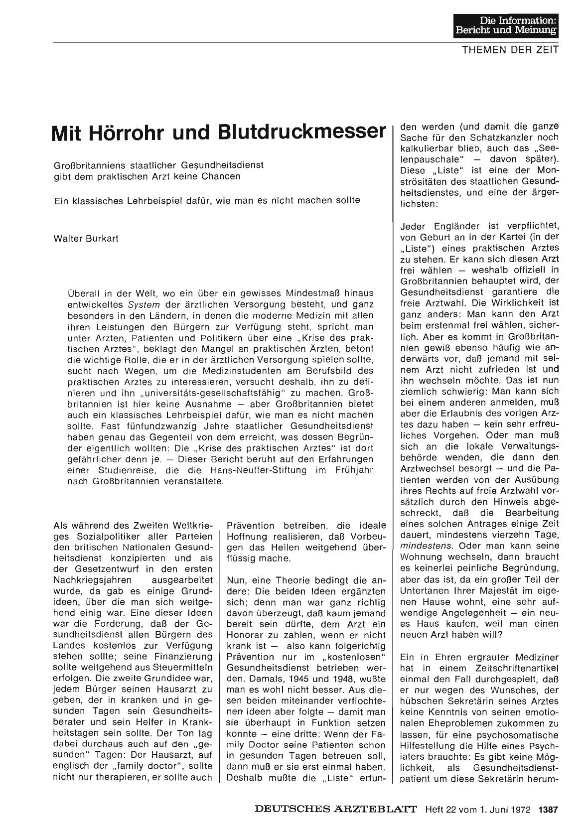 Vorschauseite 1: Mit Hörrohr und Blutdruckmesser: Großbritanniens staatlicher Gesundheitsdienst gibt dem praktischen Arzt keine Chancen