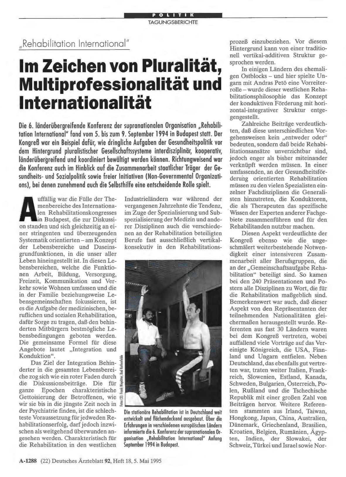 Vorschauseite 1: „Rehabilitation International“: Im Zeichen von Pluralität, Multiprofessionalität und Internationalität