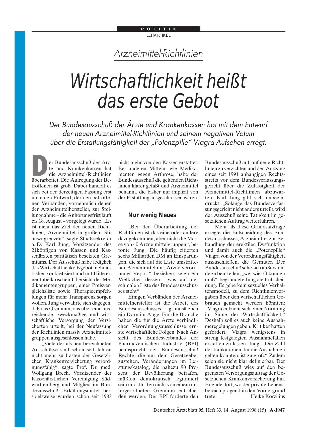 Vorschauseite 1: Arzneimittel-Richtlinien: Wirtschaftlichkeit heißt das erste Gebot