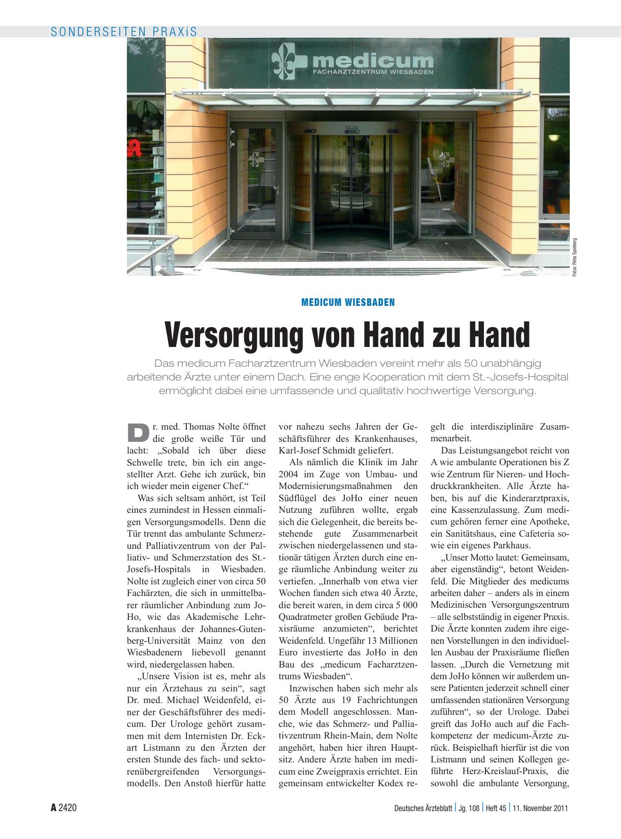 Vorschauseite 1: medicum Wiesbaden: Versorgung von Hand zu Hand