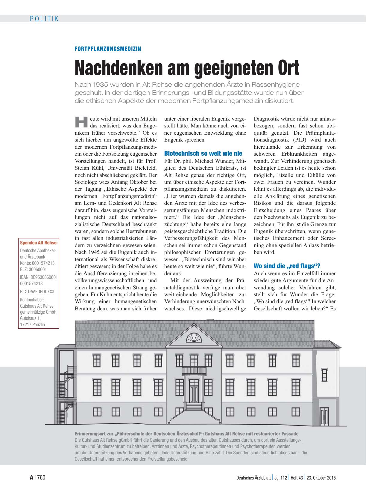 Vorschauseite 1: Fortpflanzungsmedizin: Nachdenken am geeigneten Ort
