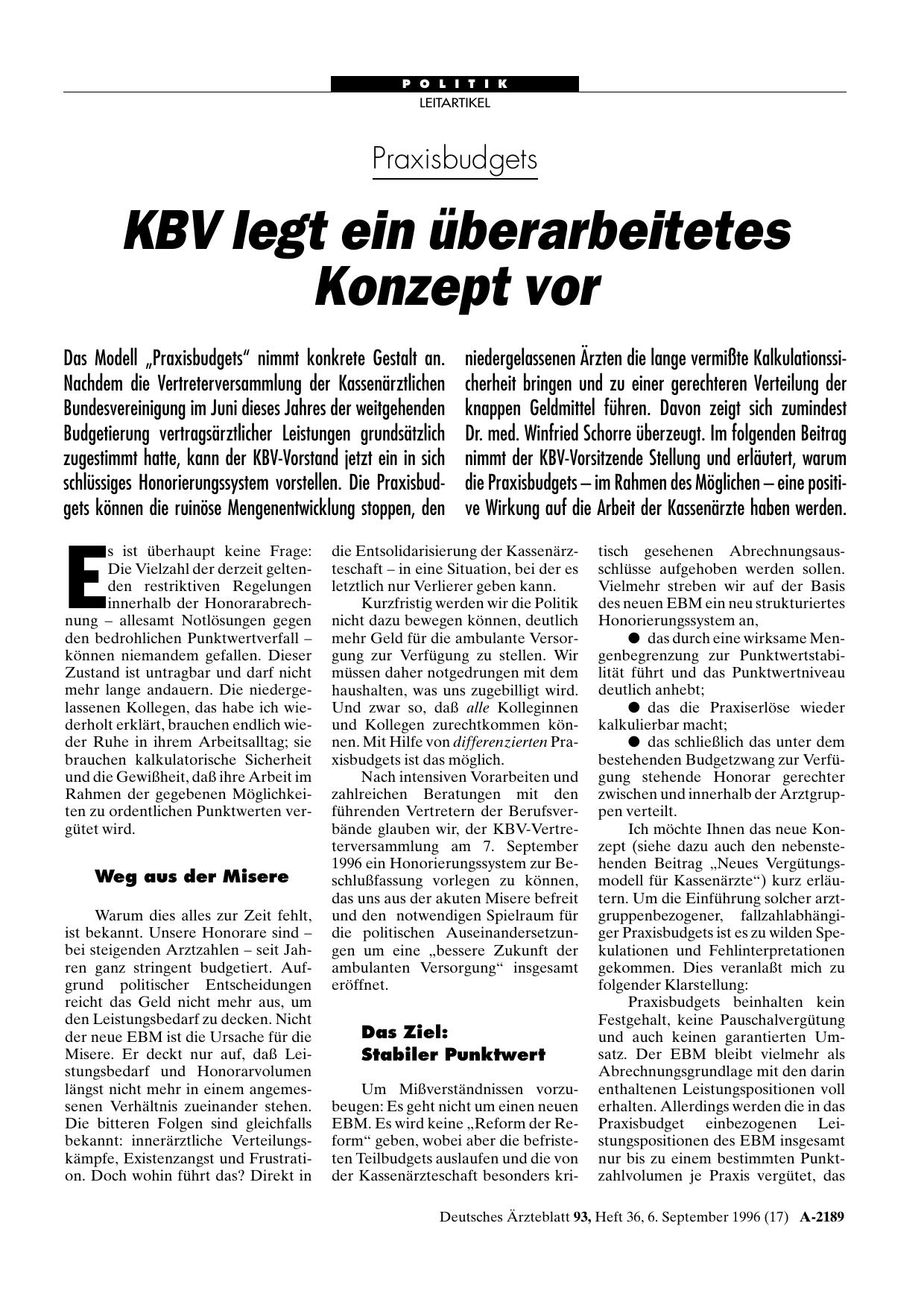 Vorschauseite 1: Praxisbudgets: KBV legt ein überarbeitetes Konzept vor