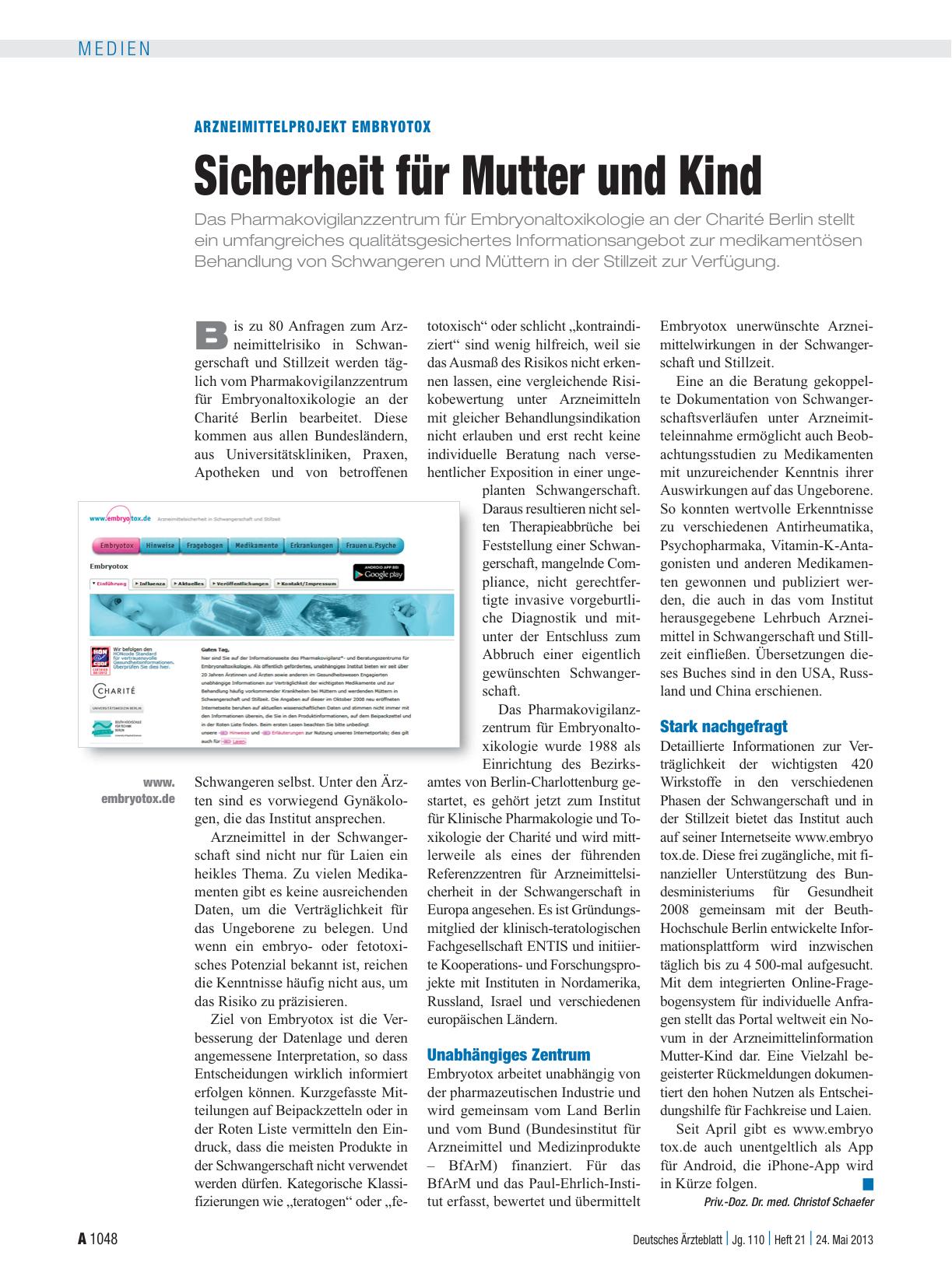Vorschauseite 1: Arzneimittelprojekt Embryotox: Sicherheit für Mutter und Kind