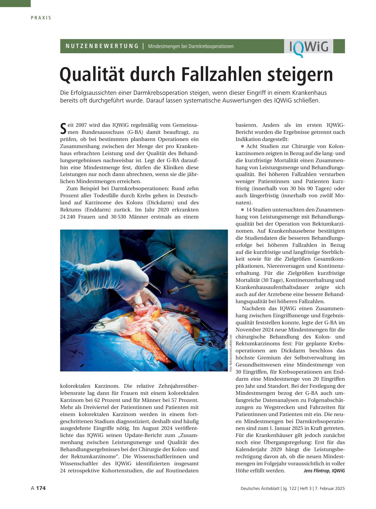 Vorschauseite 1: Mindestmengen bei Darmkrebsoperationen: Qualität durch Fallzahlen steigern