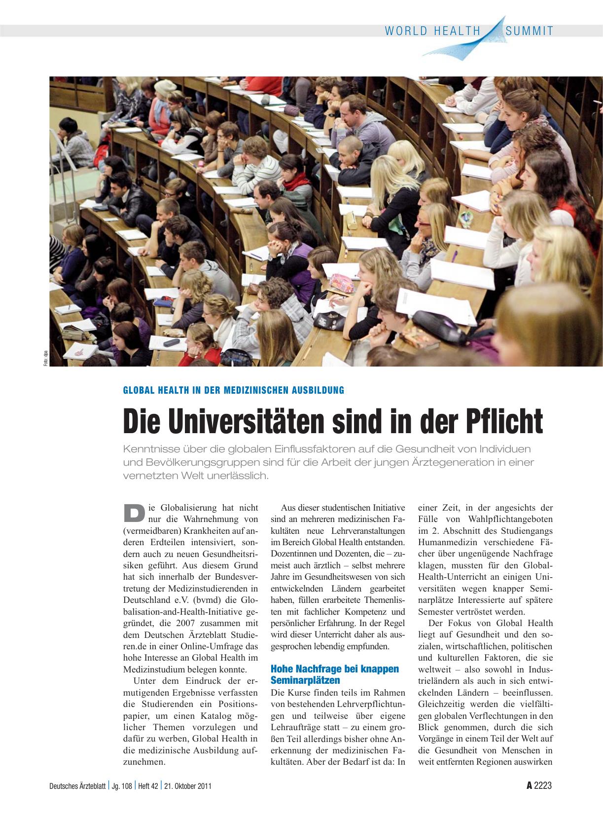 Vorschauseite 1: Global Health in der medizinischen Ausbildung: Die Universitäten sind in der Pflicht