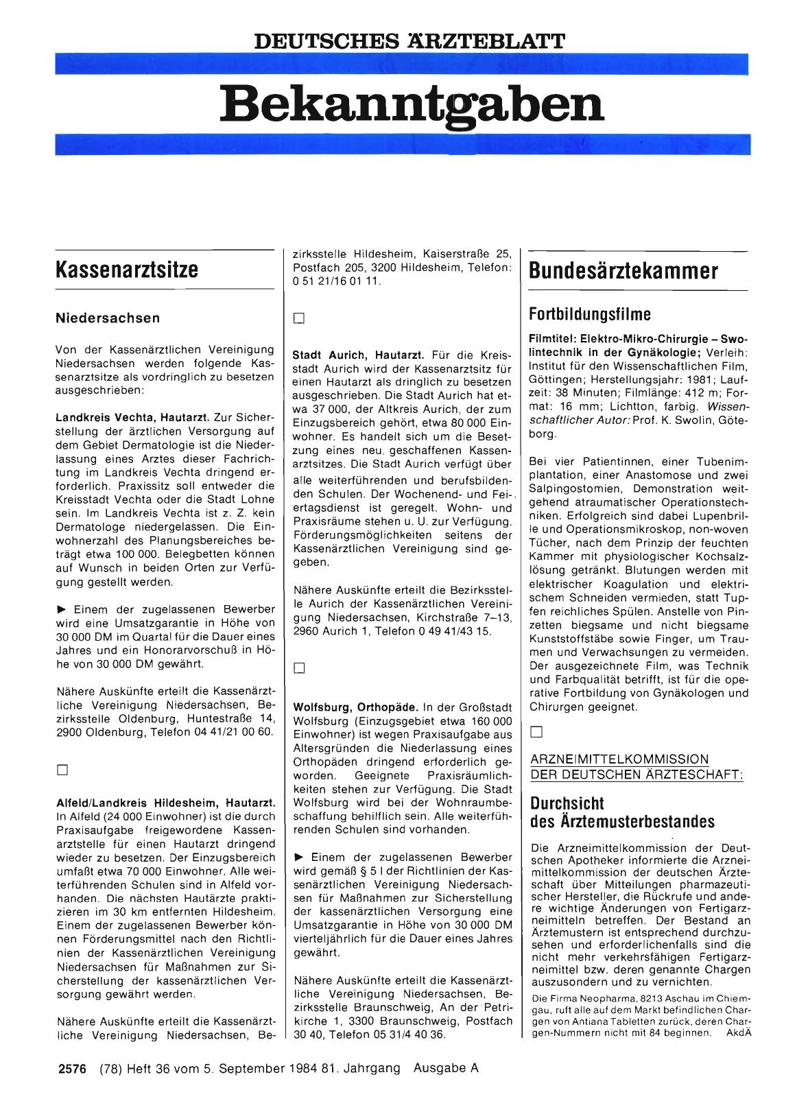 Vorschauseite 1: Durchsicht des Ärztemusterbestandes