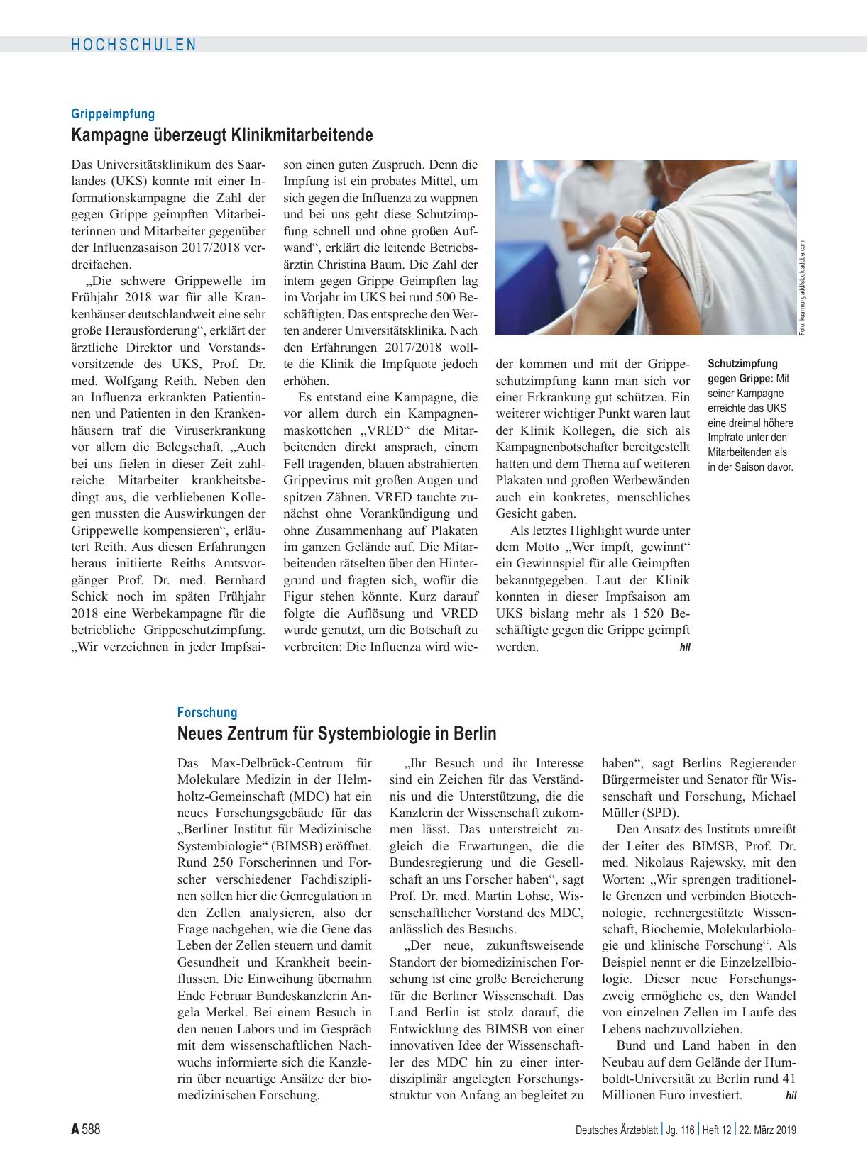 Vorschauseite 1: Grippeimpfung: Kampagne überzeugt Klinikmitarbeitende