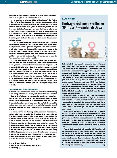 Vorschauseite 1: Umfrage: Ärztinnen verdienen 30 Prozent weniger als Ärzte