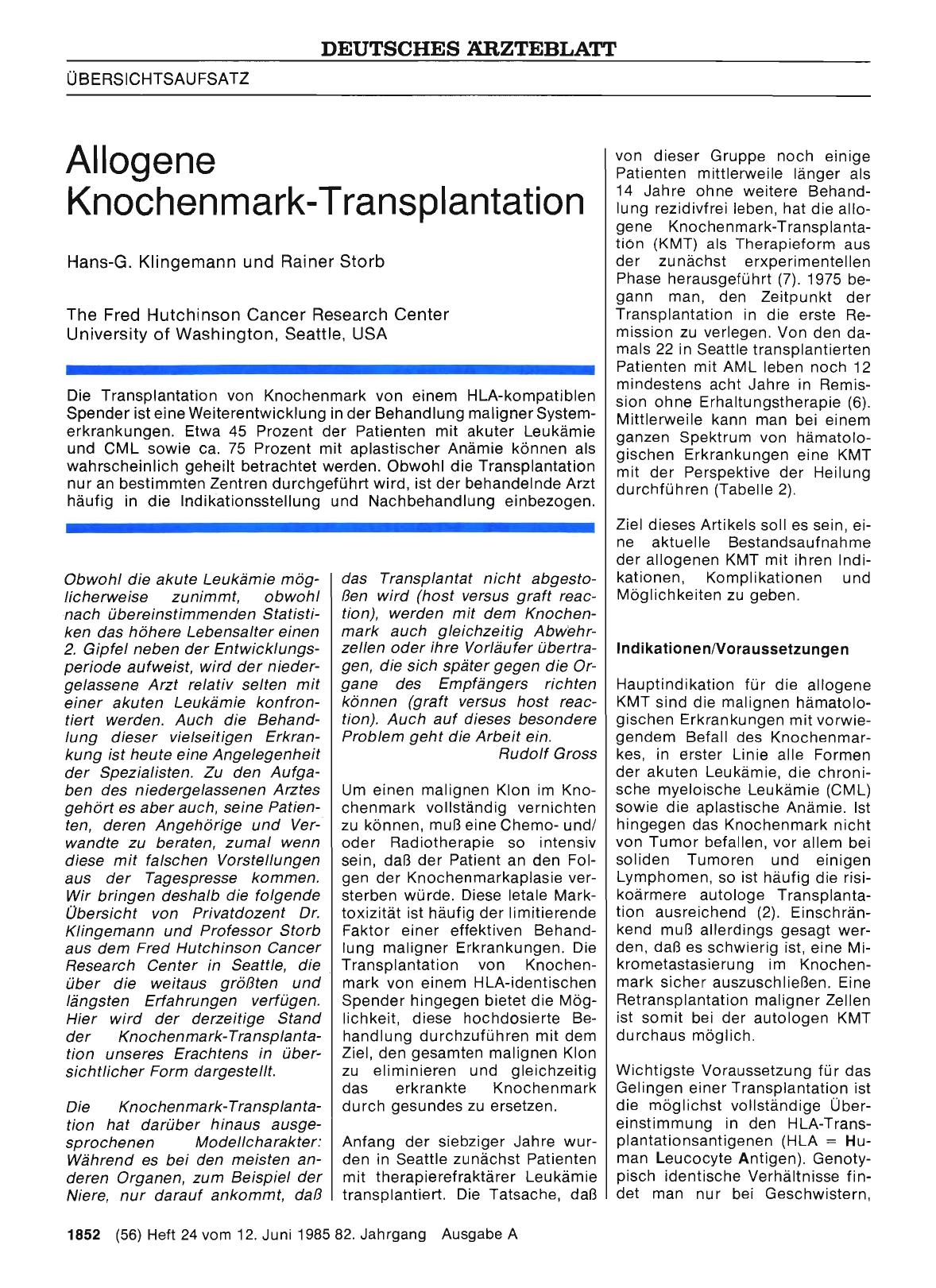 Vorschauseite 1: Allogene Knochenmark-Transplantation