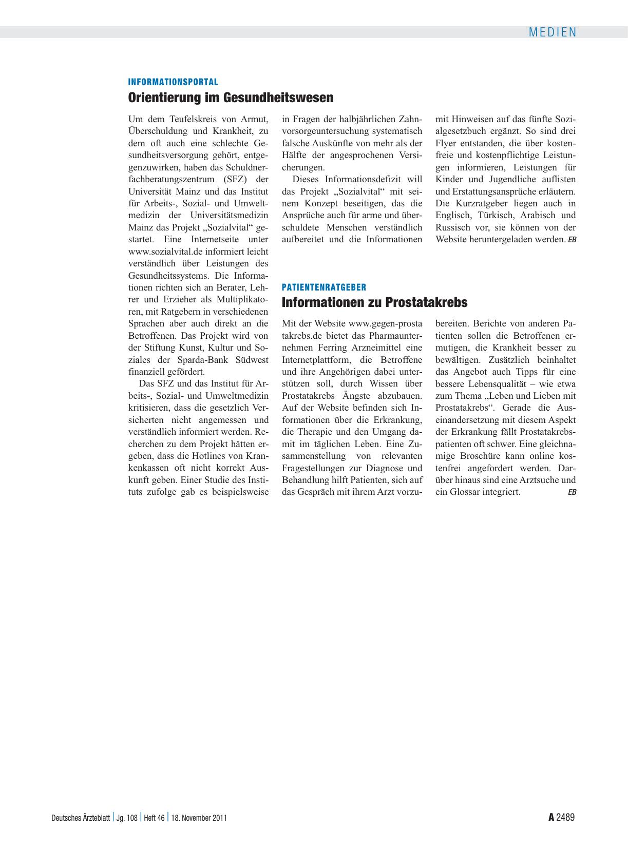 Vorschauseite 1: Informationsportal: Orientierung im Gesundheitswesen