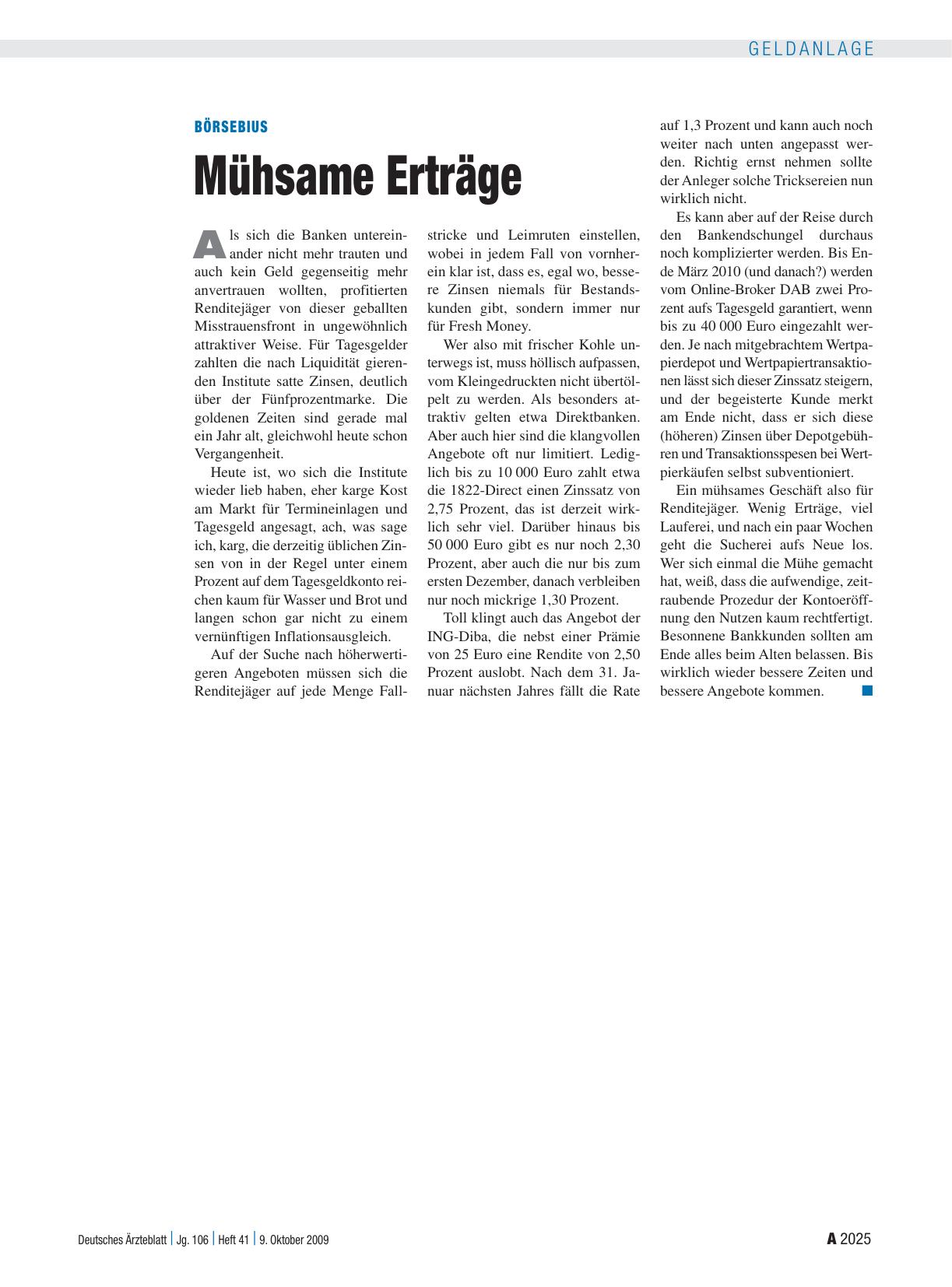 Vorschauseite 1: Börsebius: Mühsame Erträge