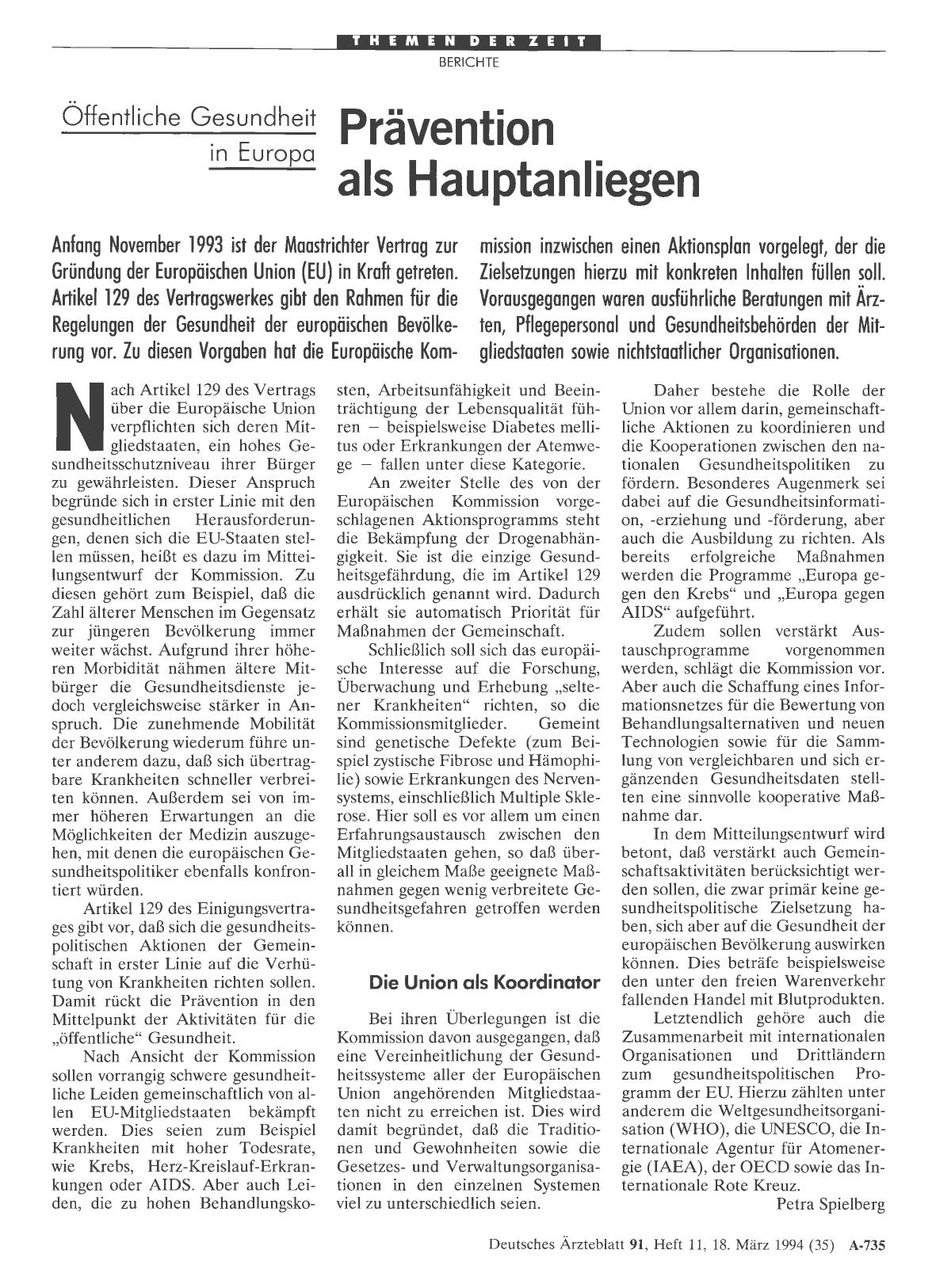 Vorschauseite 1: Öffentliche Gesundheit in Europa: Prävention als Hauptanliegen