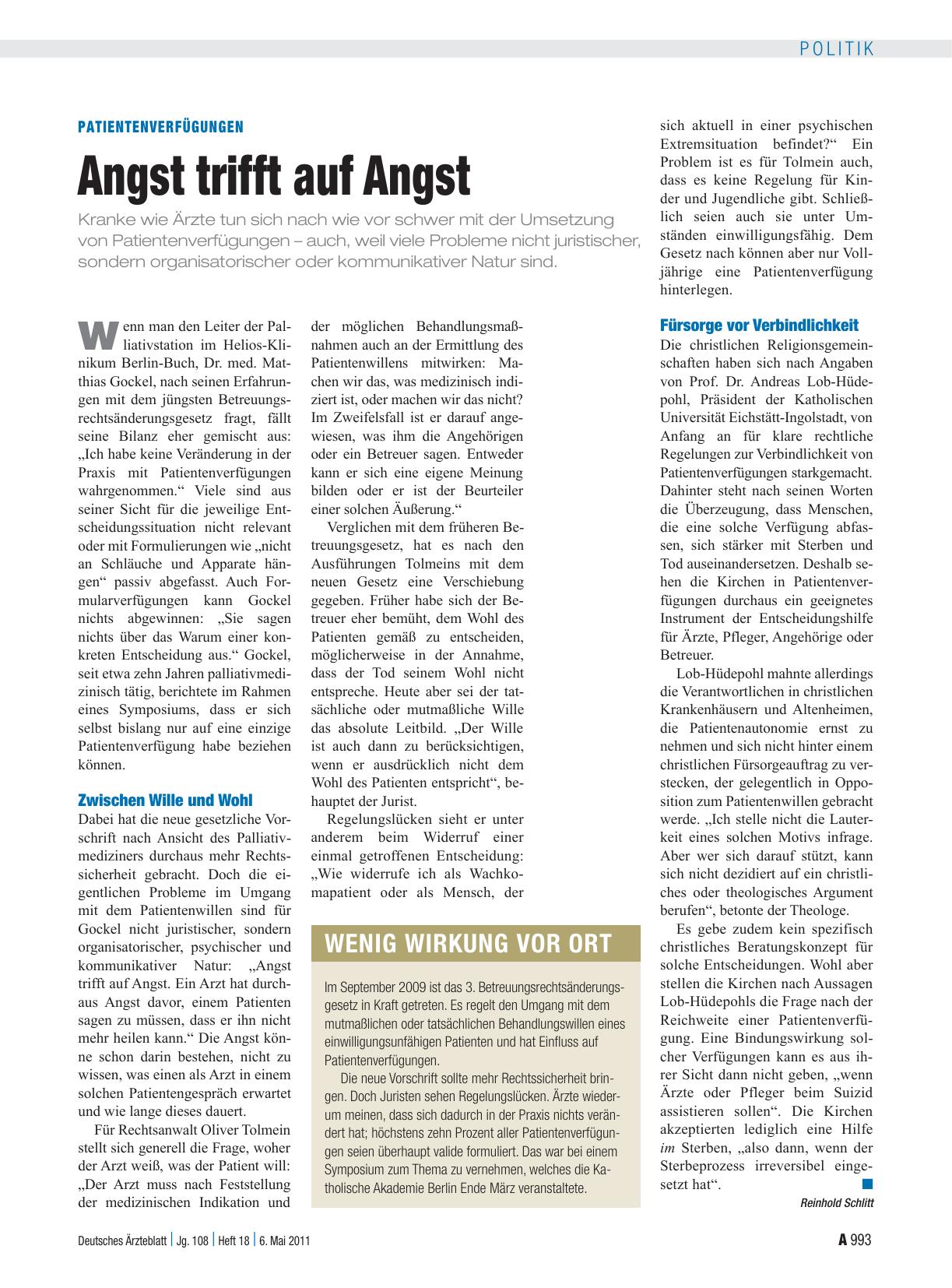 Vorschauseite 1: Patientenverfügungen: Angst trifft auf Angst