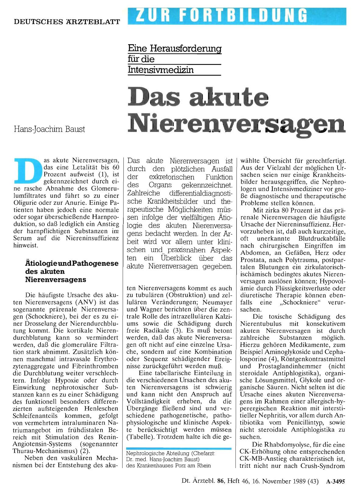 Vorschauseite 1: Eine Herausforderung für die Intensivmedizin: Das akute Nierenversagen