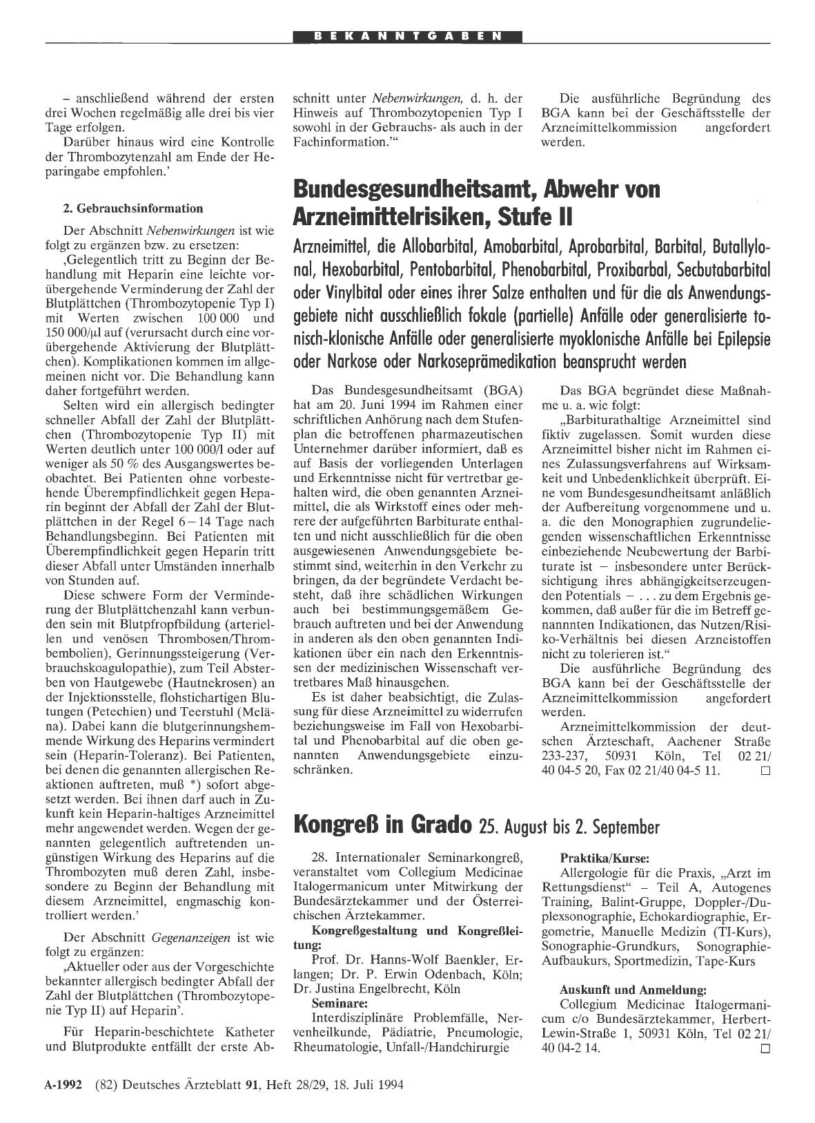 Vorschauseite 1: Bundesgesundheitsamt, Abwehr von Arzneimittelrisiken, Stufe II