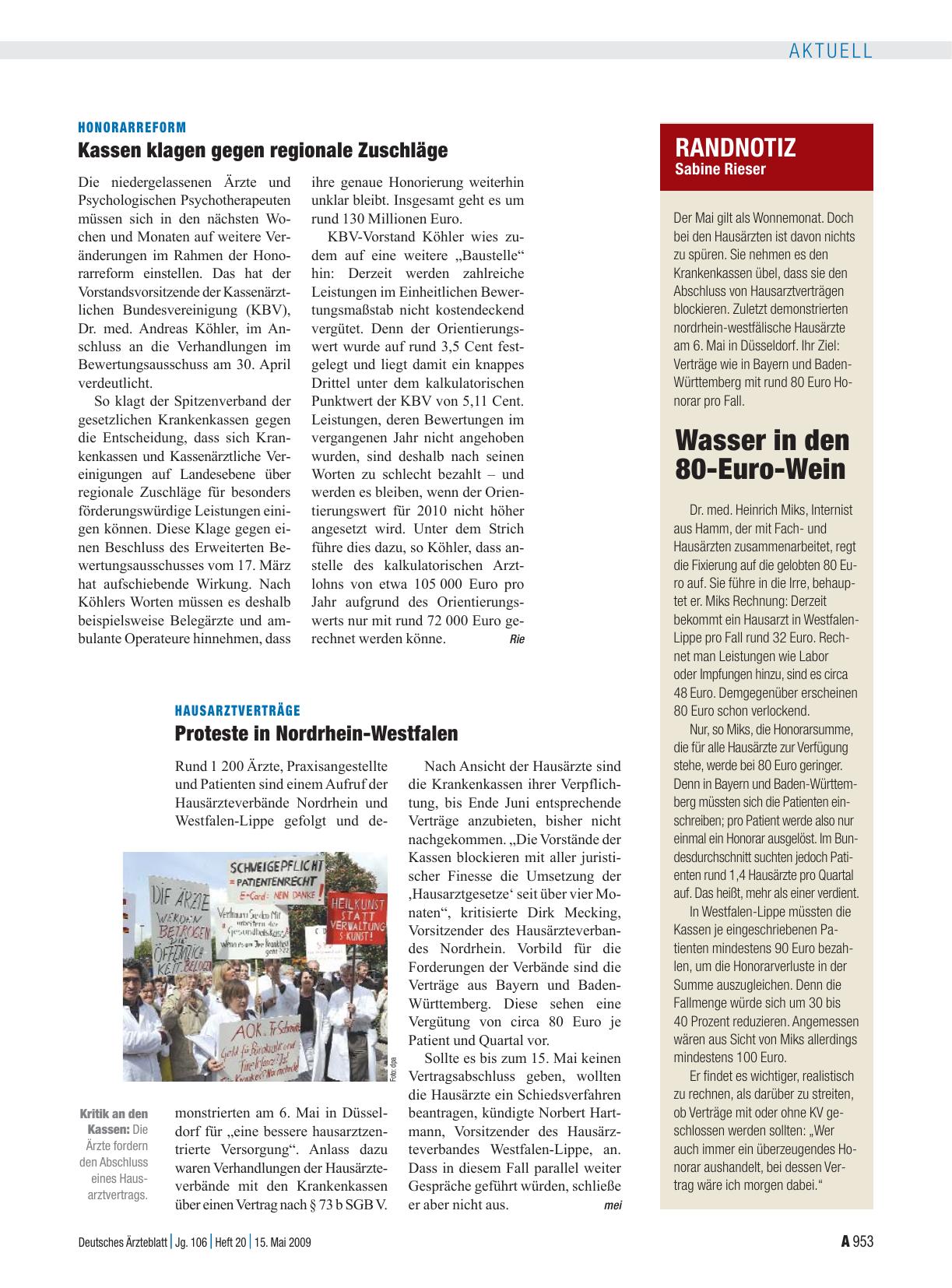 Vorschauseite 1: Hausarztverträge: Proteste in Nordrhein-Westfalen