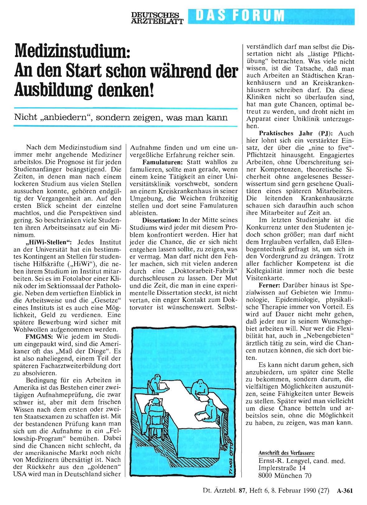 Vorschauseite 1: Medizinstudium: An den Start schon während der Ausbildung denken!