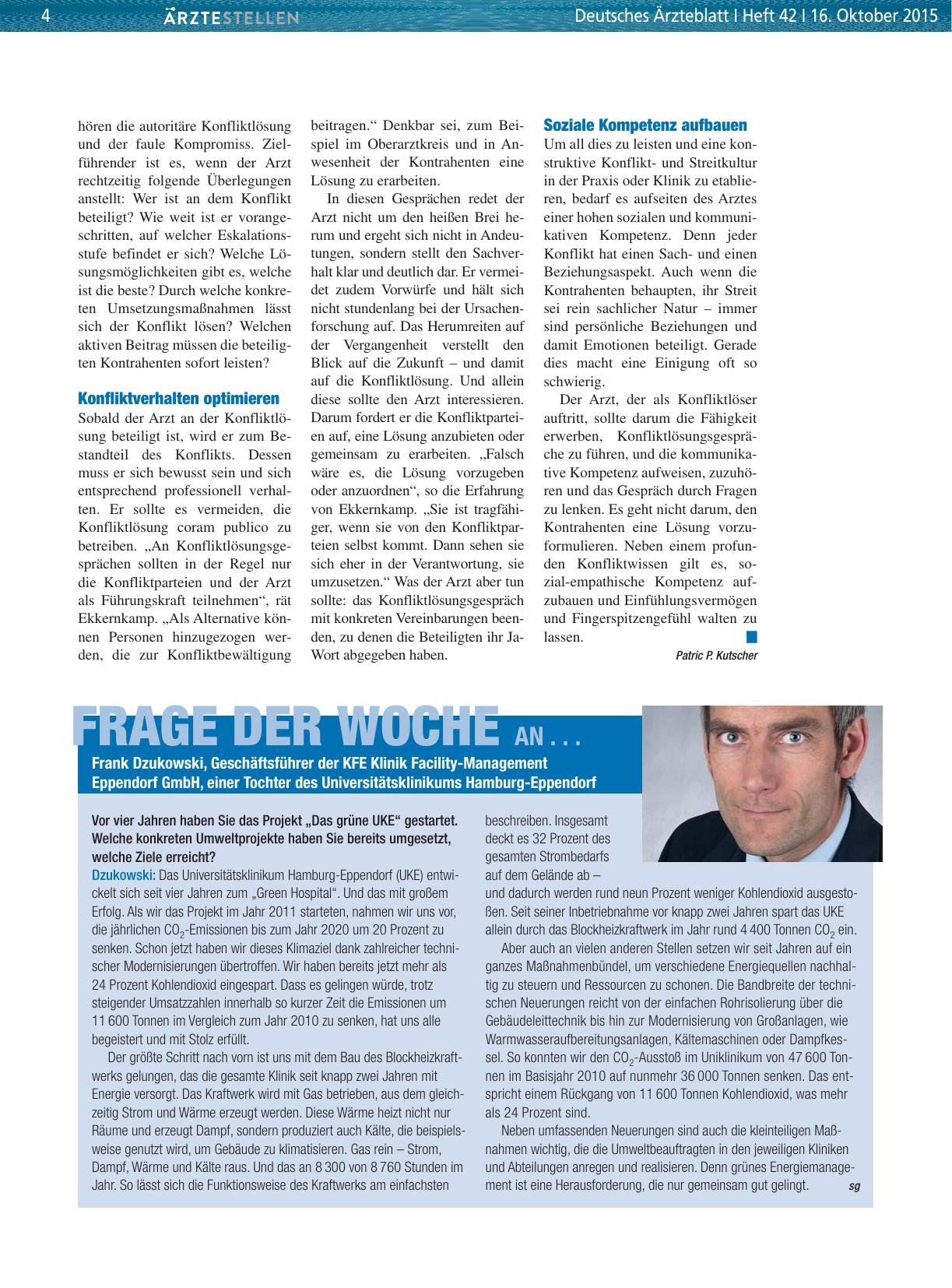 Vorschauseite 1: Frage der Woche an. .. Frank Dzukowski, Geschäftsführer der KFE Klinik Facility-Management Eppendorf GmbH, einer Tochter des Universitätsklinikums Hamburg-Eppendorf