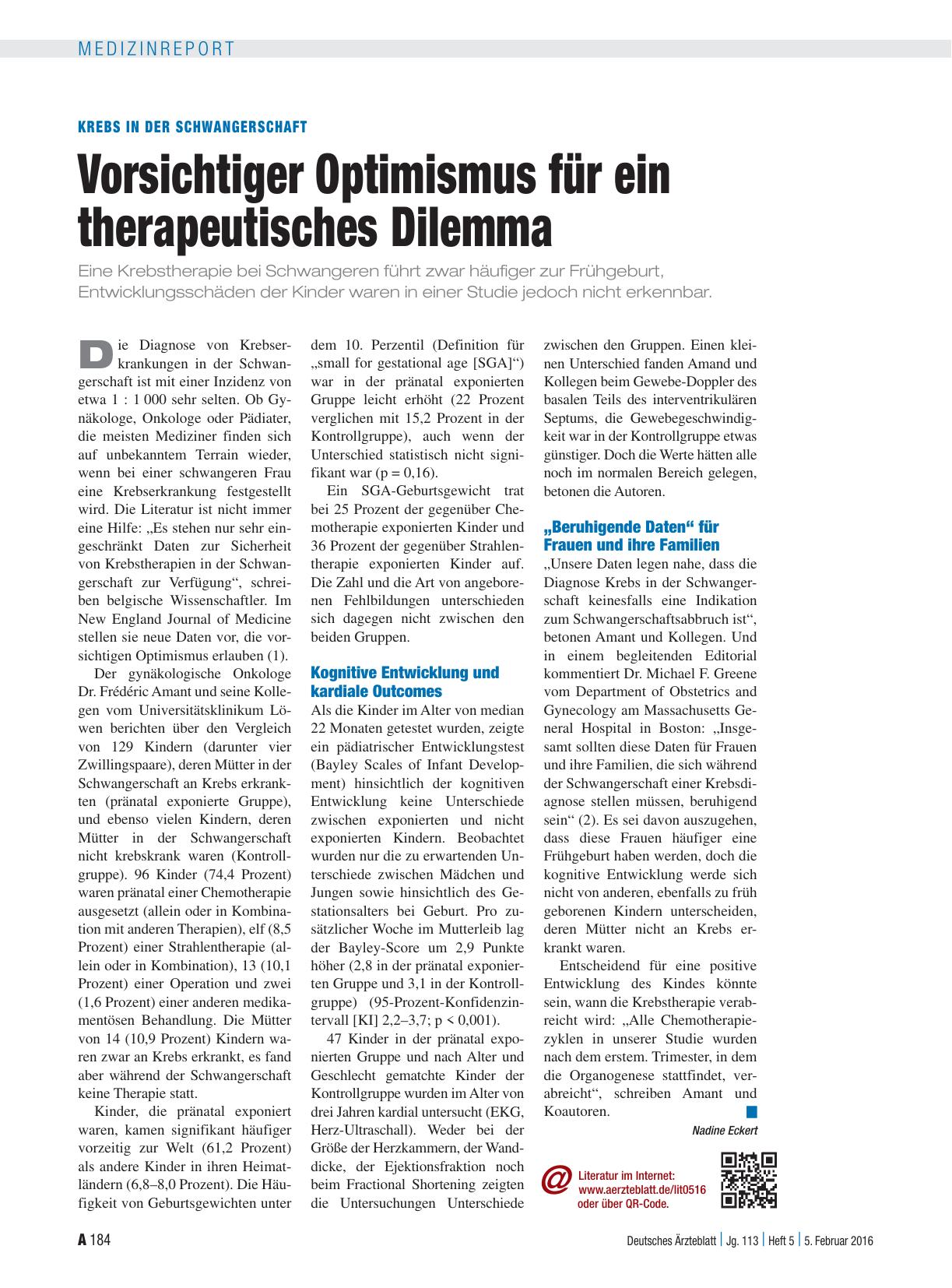 Vorschauseite 1: Krebs in der Schwangerschaft: Vorsichtiger Optimismus für ein therapeutisches Dilemma