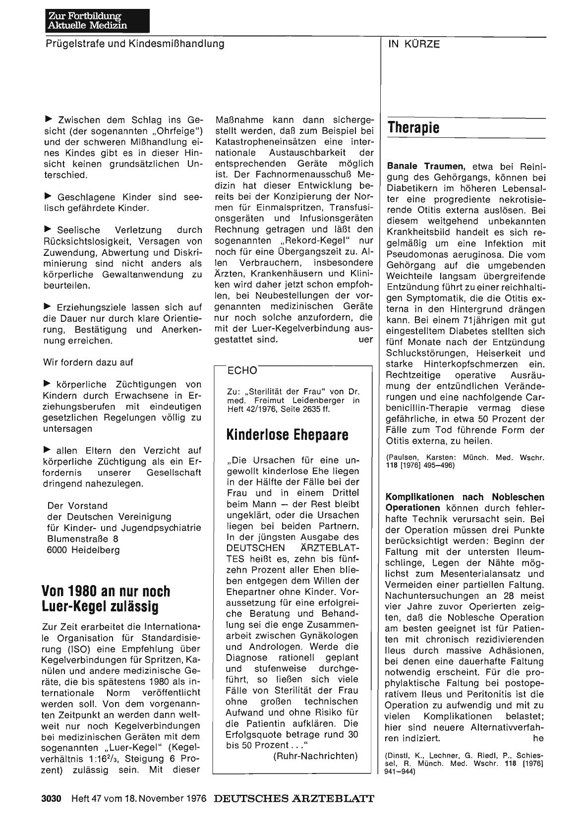 Vorschauseite 1: Von 1980 an nur noch Luer-Kegel zulässig