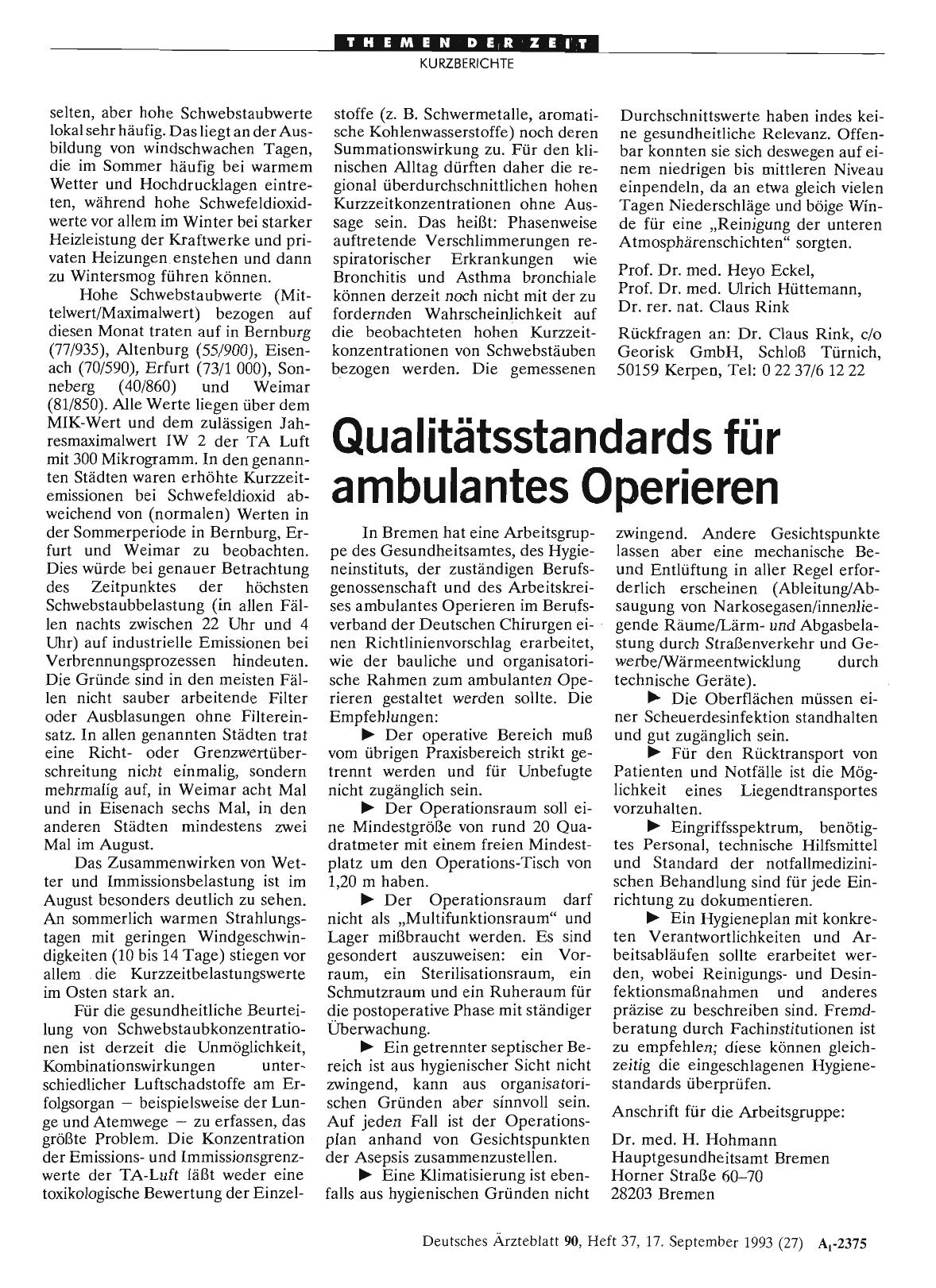 Vorschauseite 1: Qualitätsstandards für ambulantes Operieren
