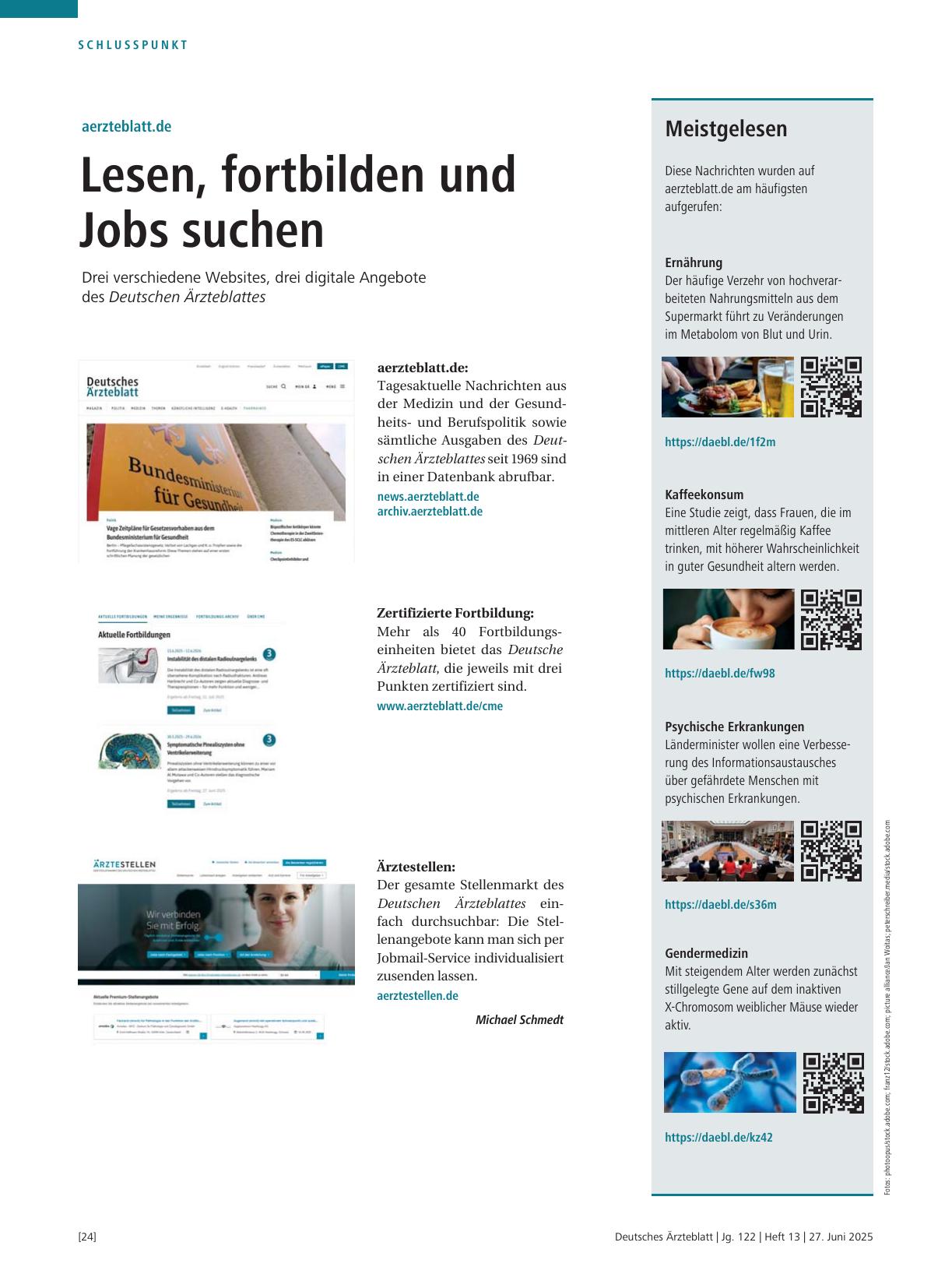 Vorschauseite 1: aerzteblatt.de: Lesen, fortbilden und Jobs suchen