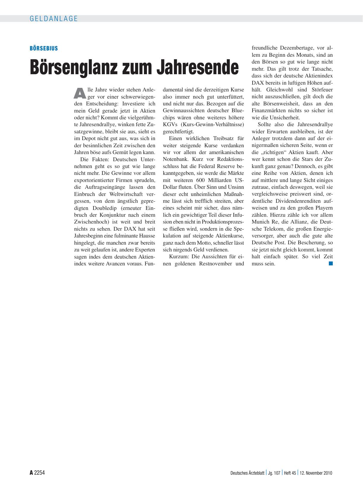 Vorschauseite 1: Börsebius: Börsenglanz zum Jahresende