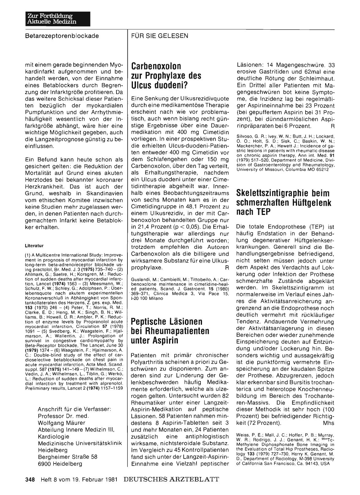 Vorschauseite 1: Carbenoxolon zur Prophylaxe des Ulcus duodeni?