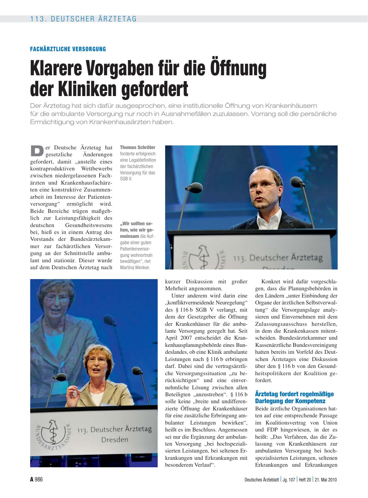 Vorschauseite 1: Fachärztliche Versorgung: Klarere Vorgaben für die Öffnung der Kliniken gefordert