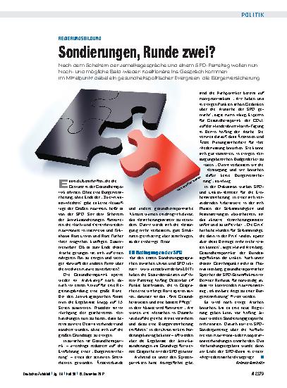 Vorschauseite 1: Regierungsbildung: Sondierungen, Runde zwei?