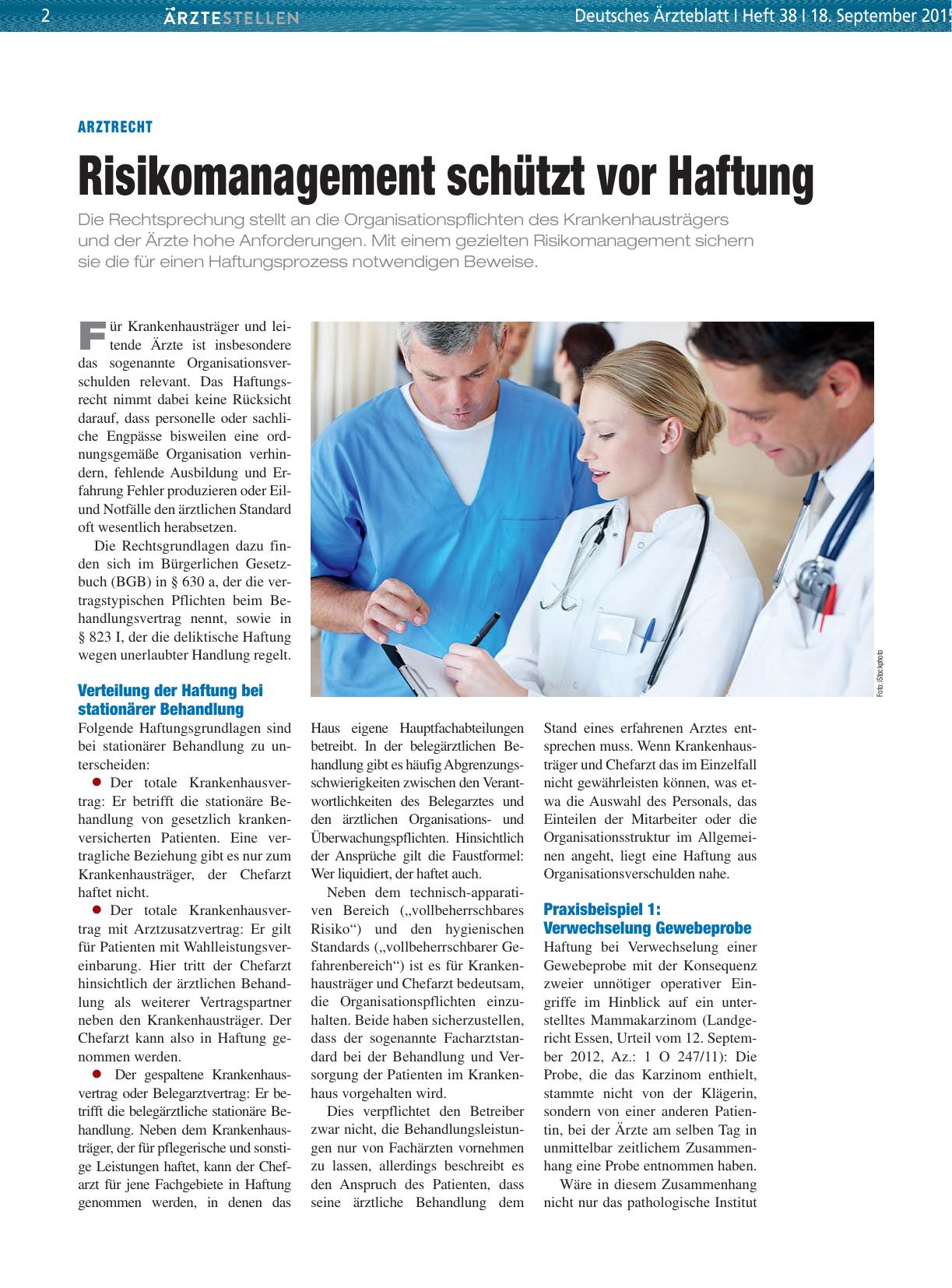 Vorschauseite 1: Arztrecht: Risikomanagement schützt vor Haftung