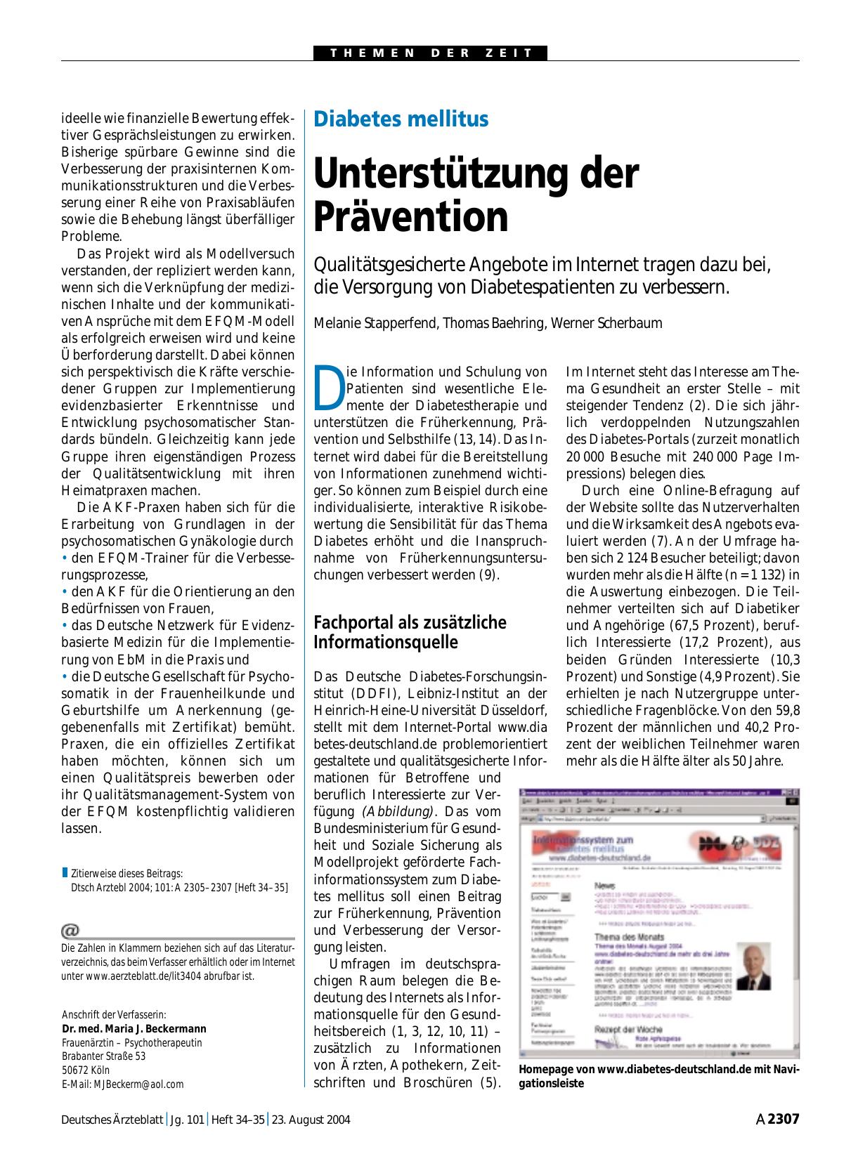 Vorschauseite 1: Diabetes mellitus: Unterstützung der Prävention