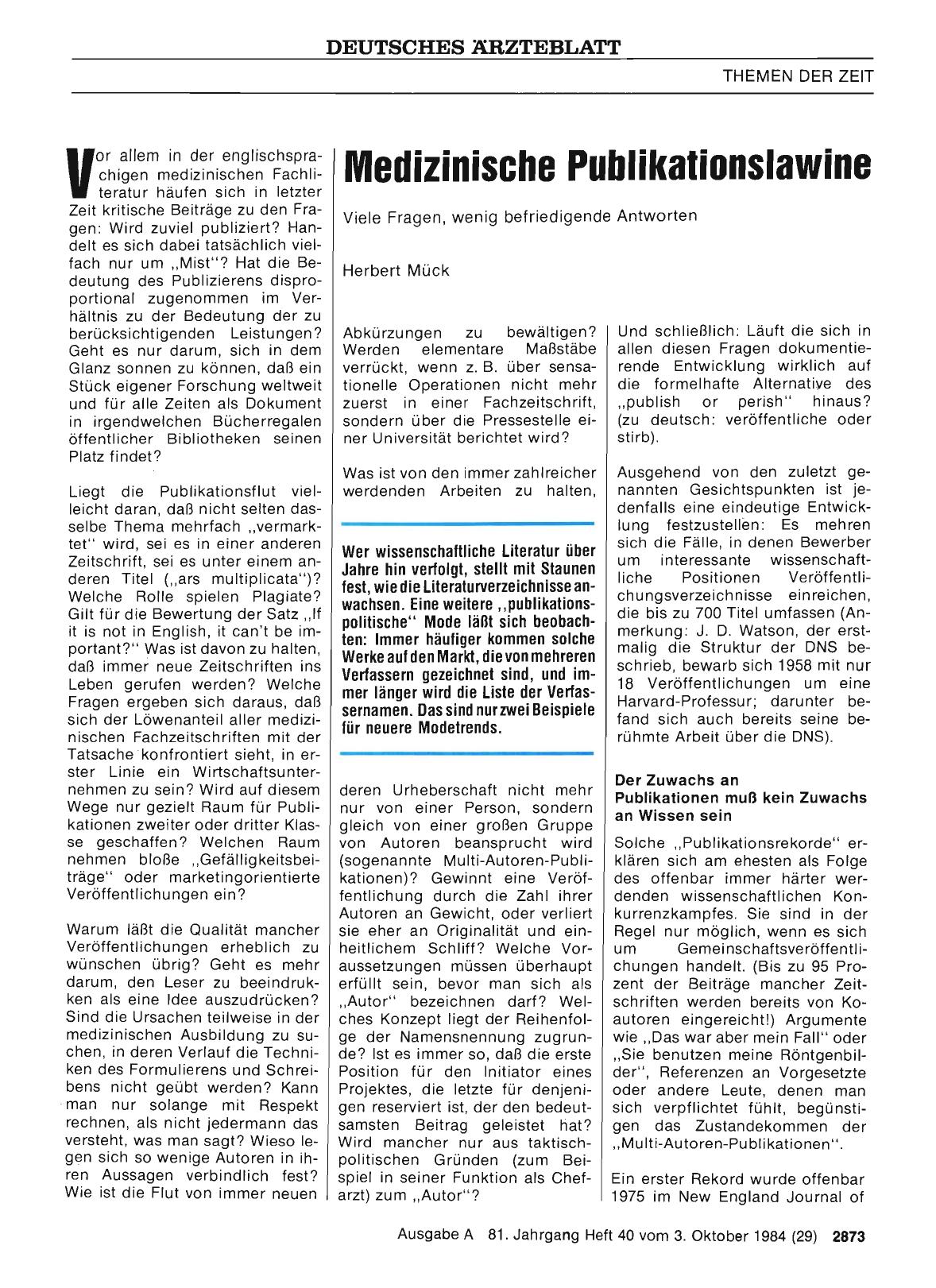 Vorschauseite 1: Medizinische Publikationslawine: Viele Fragen, wenig befriedigende Antworten