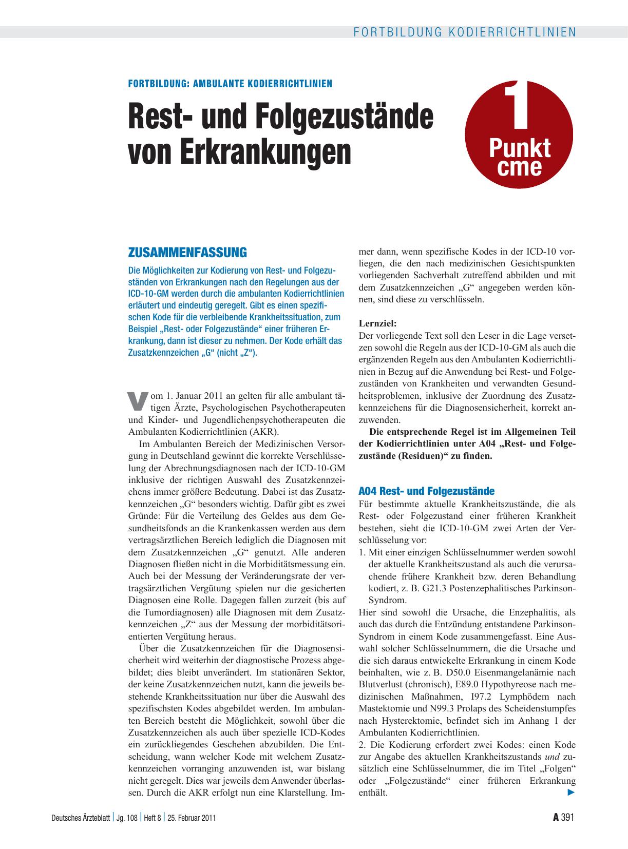 Vorschauseite 1: Ambulante Kodierrichtlinien: Restund Folgezustände von Erkrankungen