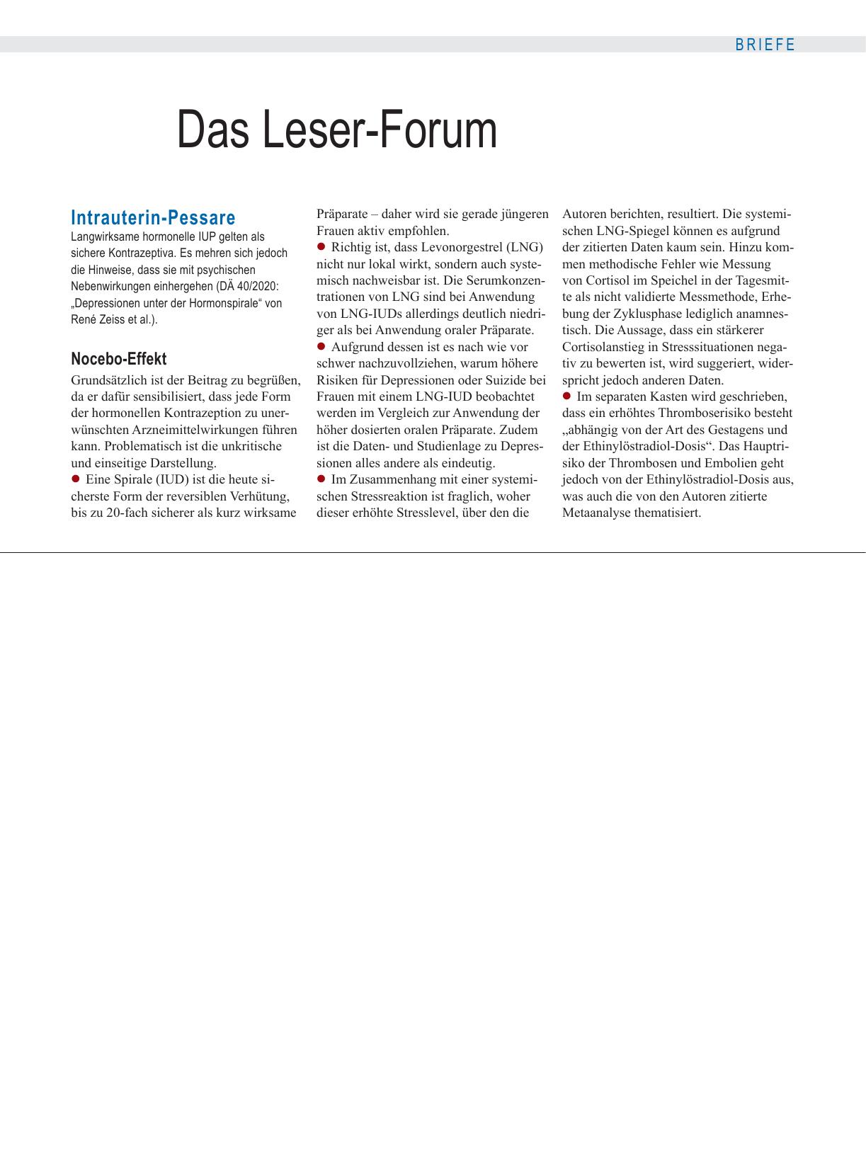 Vorschauseite 1: Intrauterin-Pessare: Nocebo-Effekt
