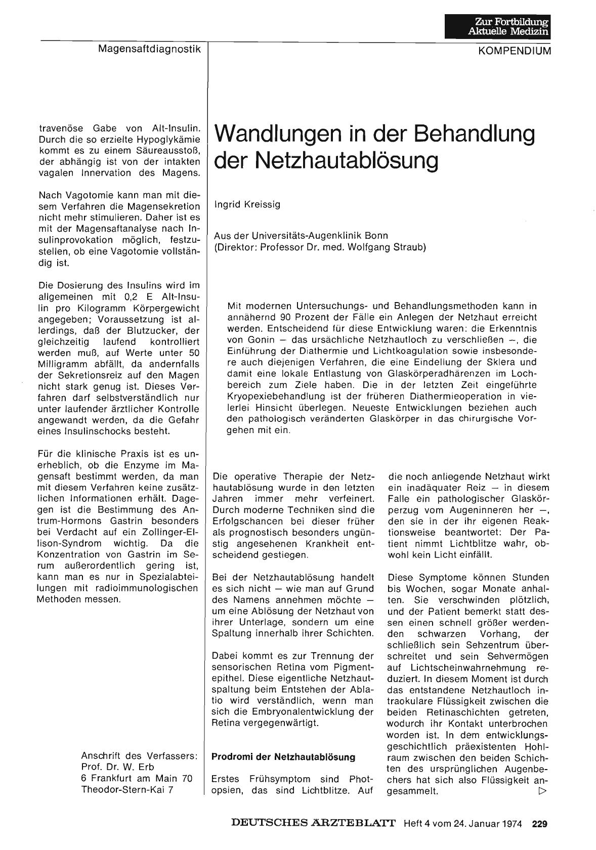 Vorschauseite 1: Wandlungen in der Behandlung der Netzhautablösung