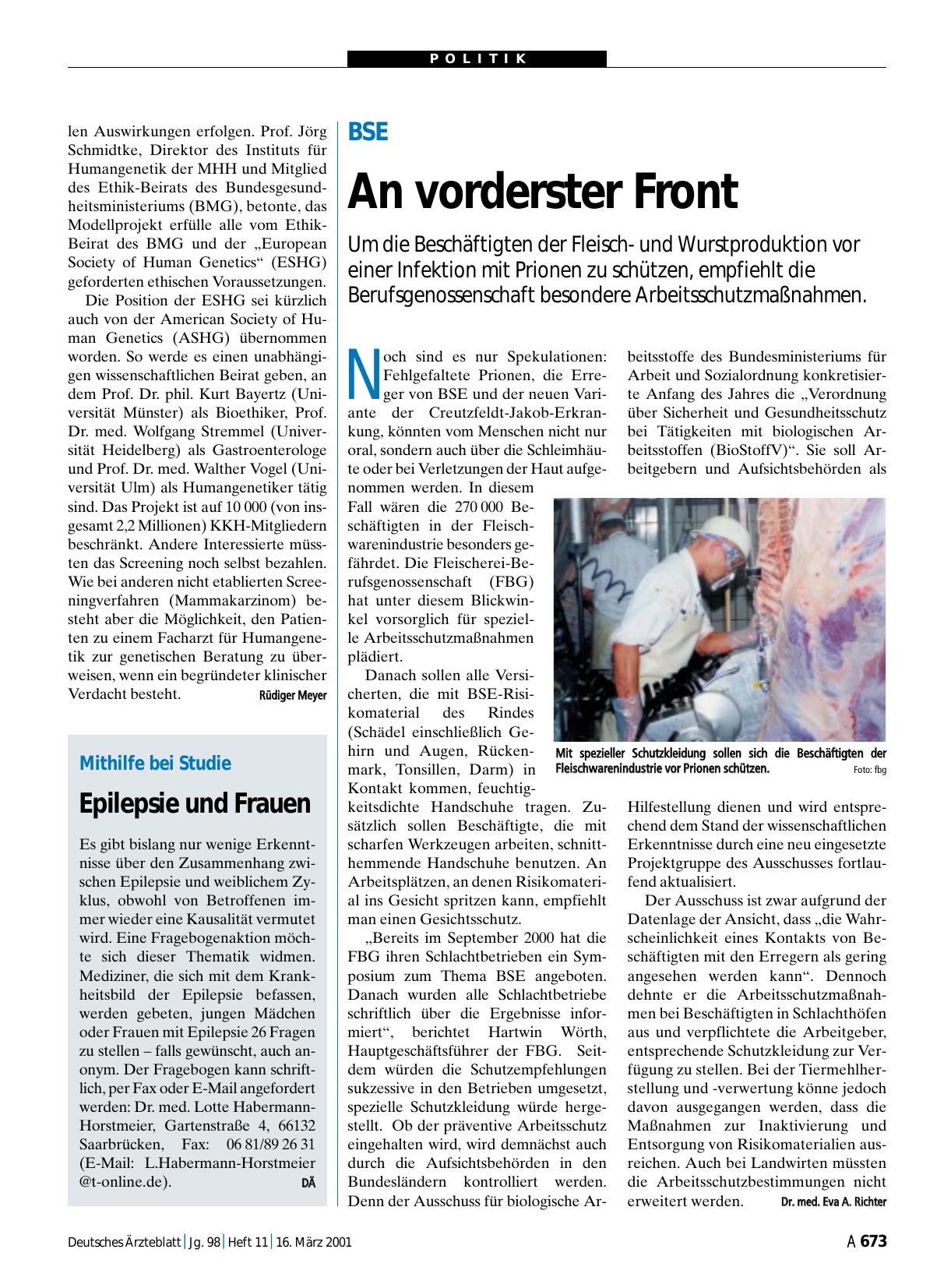 Vorschauseite 1: BSE: An vorderster Front