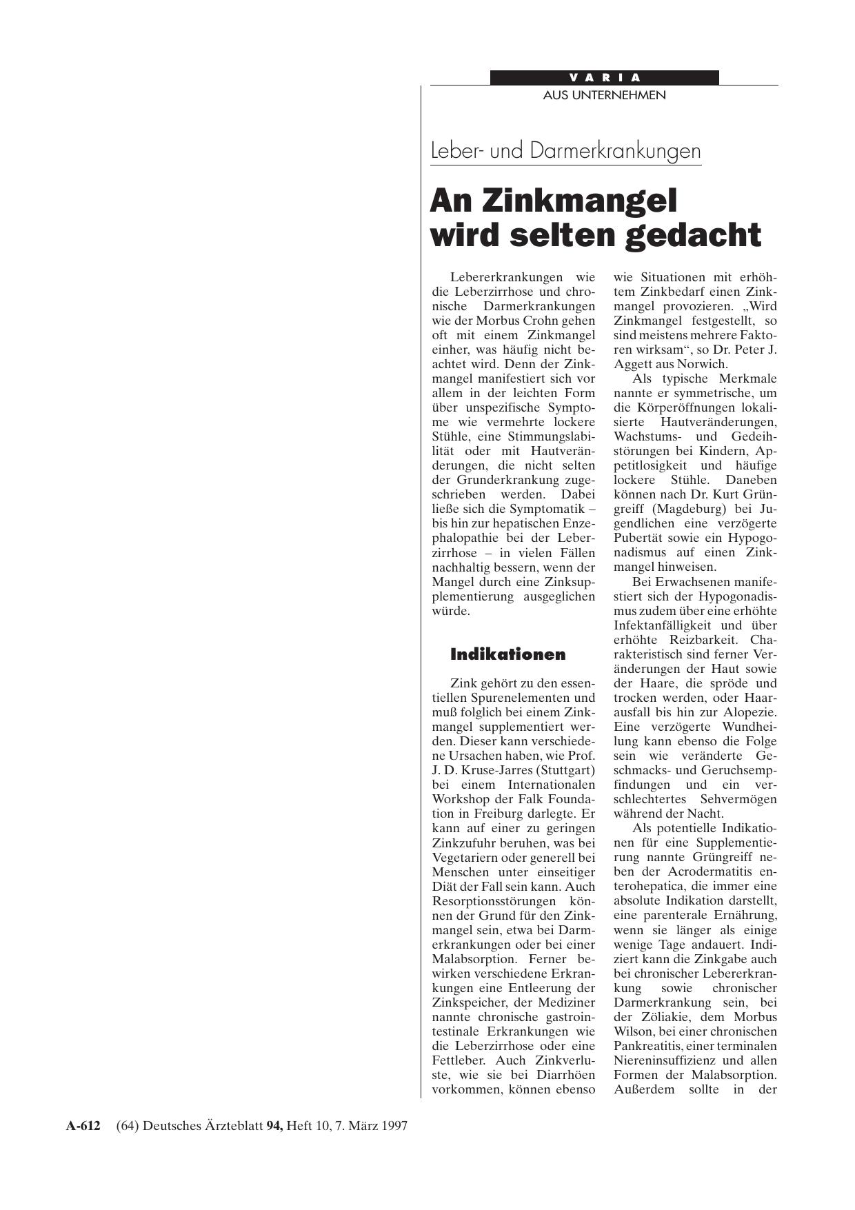 Vorschauseite 1: Leberund Darmerkrankungen: An Zinkmangel wird selten gedacht