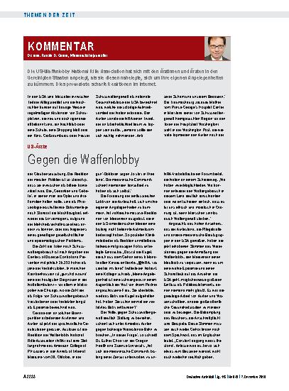 Vorschauseite 1: US-Ärzte: Gegen die Waffenlobby