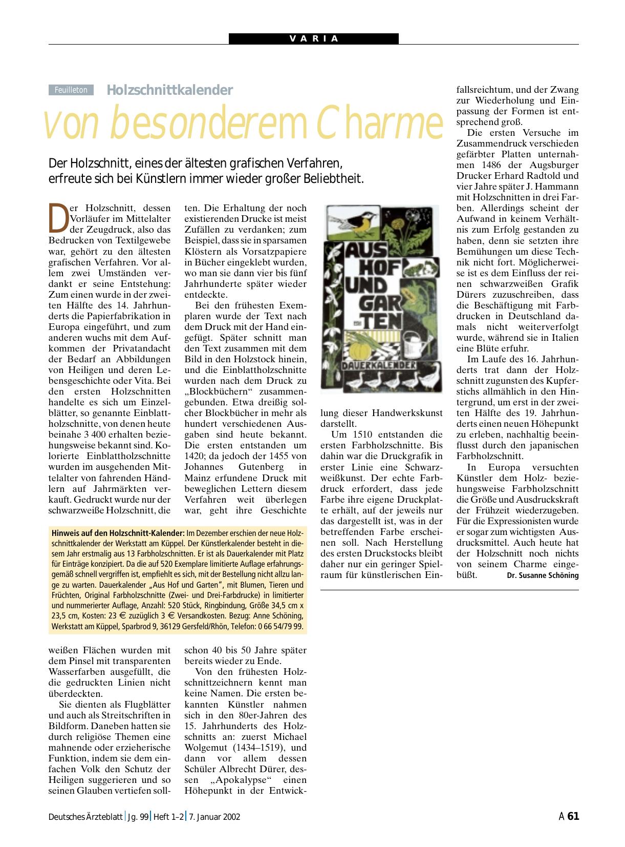 Vorschauseite 1: Holzschnittkalender: Von besonderem Charme