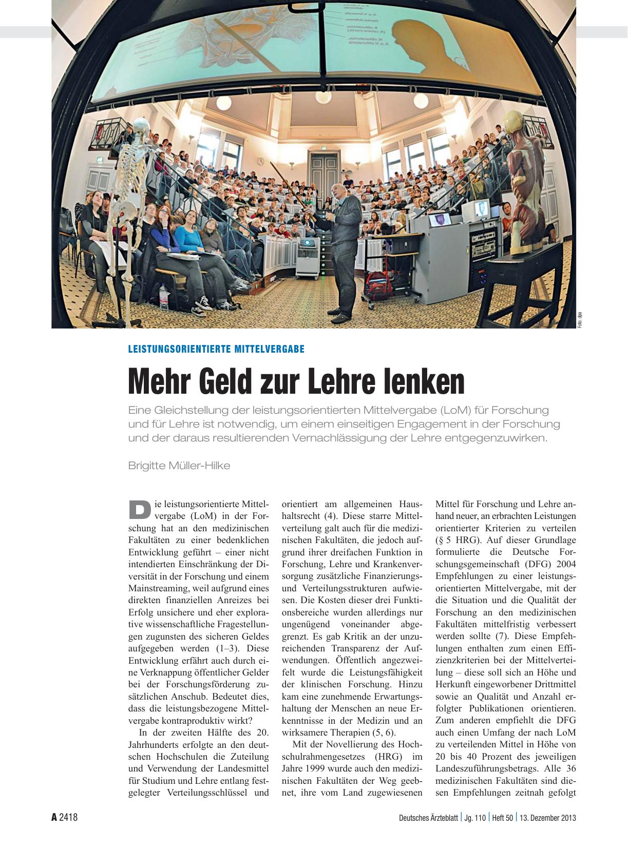 Vorschauseite 1: Leistungsorientierte Mittelvergabe: Mehr Geld zur Lehre lenken
