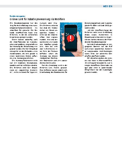 Vorschauseite 1: Bundesnetzagentur: Grünes Licht für Katastrophenwarnung via Mobilfunk
