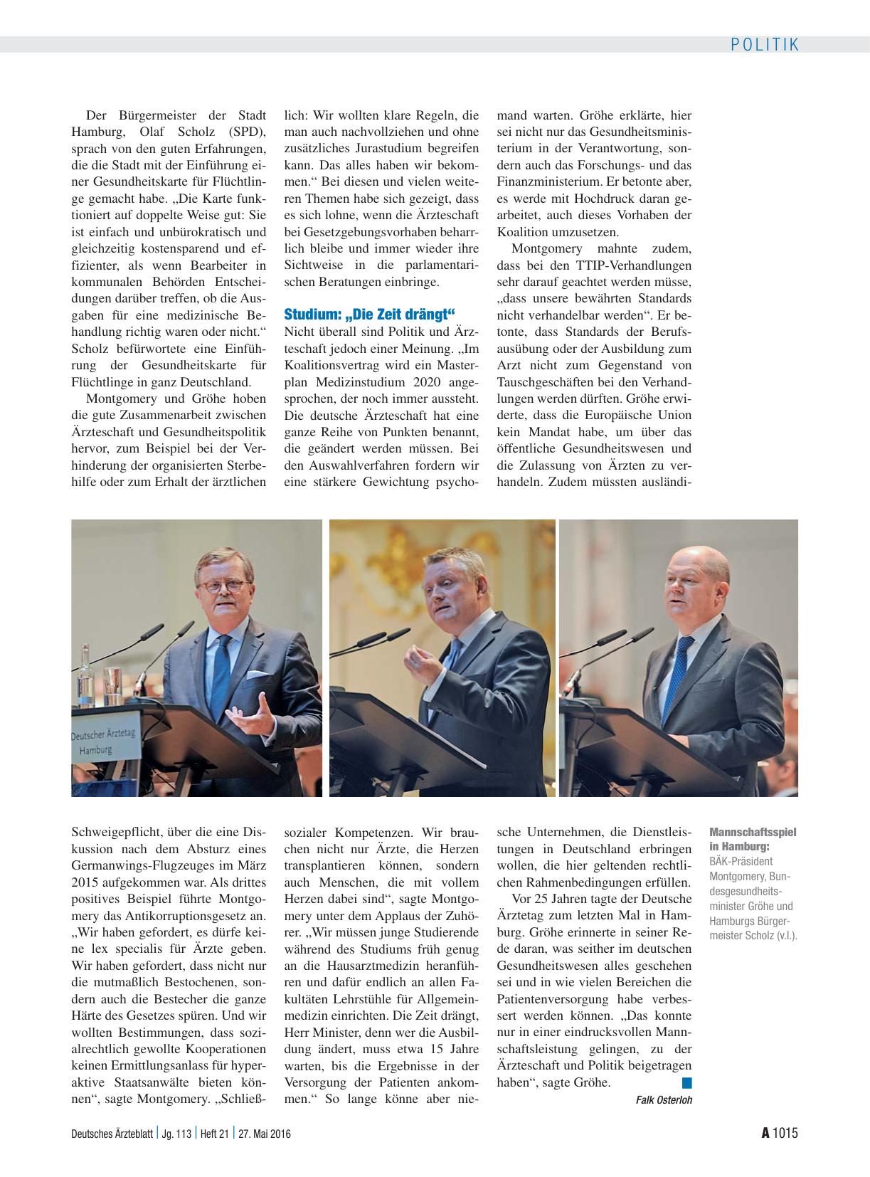 Vorschauseite 3: 119. Deutscher Ärztetag: Lob der Mannschaftsleistung