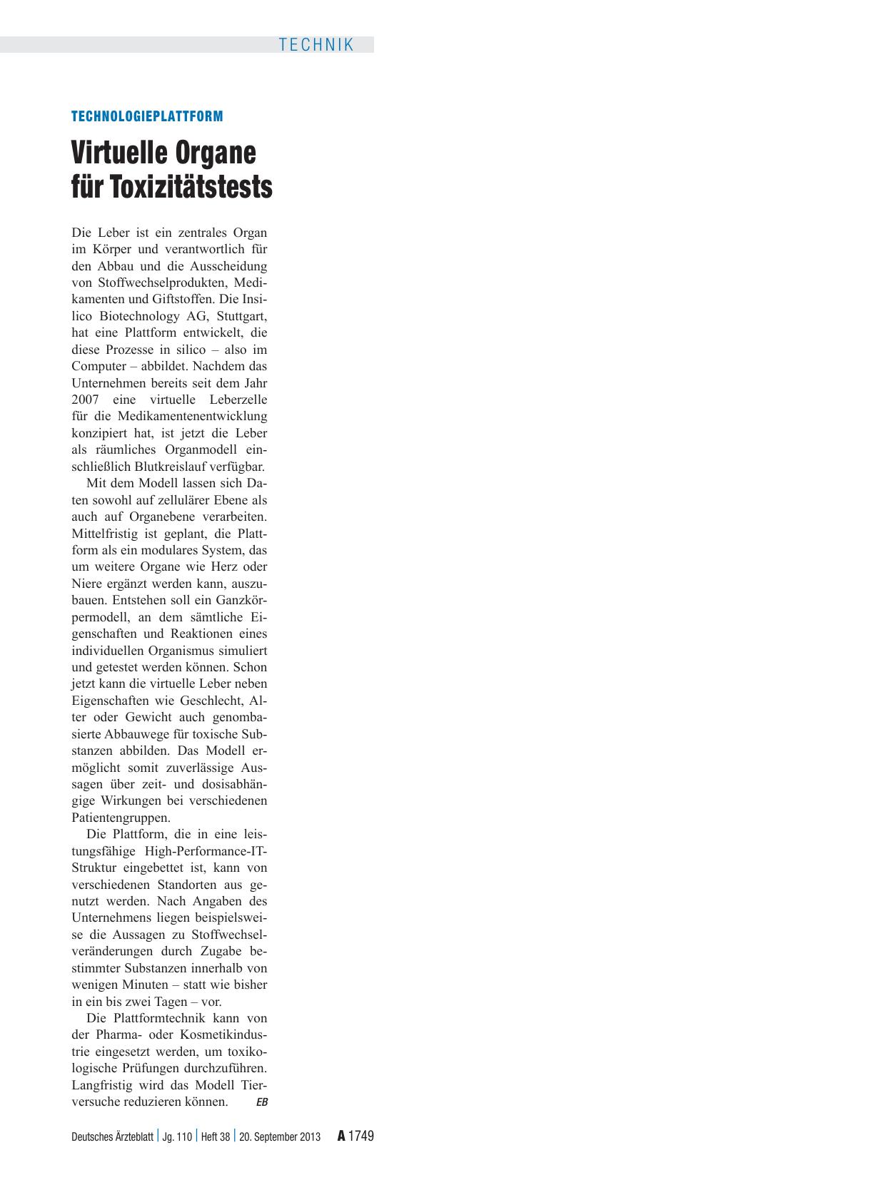 Vorschauseite 1: Technologieplattform: Virtuelle Organe für Toxizitätstests